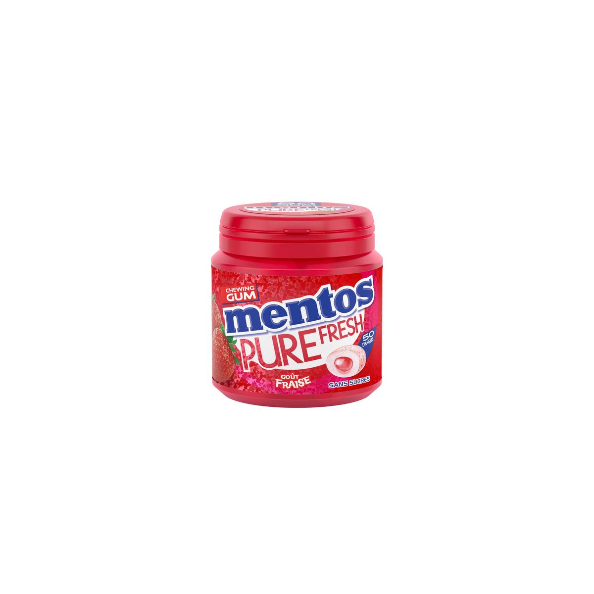 MENTOS Pure fresh chewing gum goût fraise sans sucres 50 dragées 100g