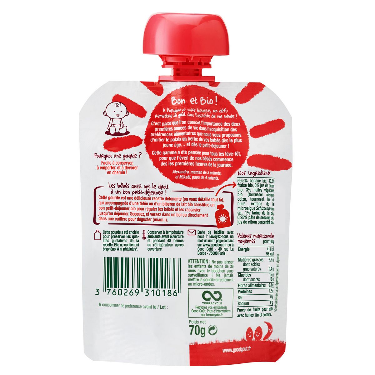 GOOD GOUT Good Gout Gourde dessert lacté à la fraise bio dès 6 mois 70g