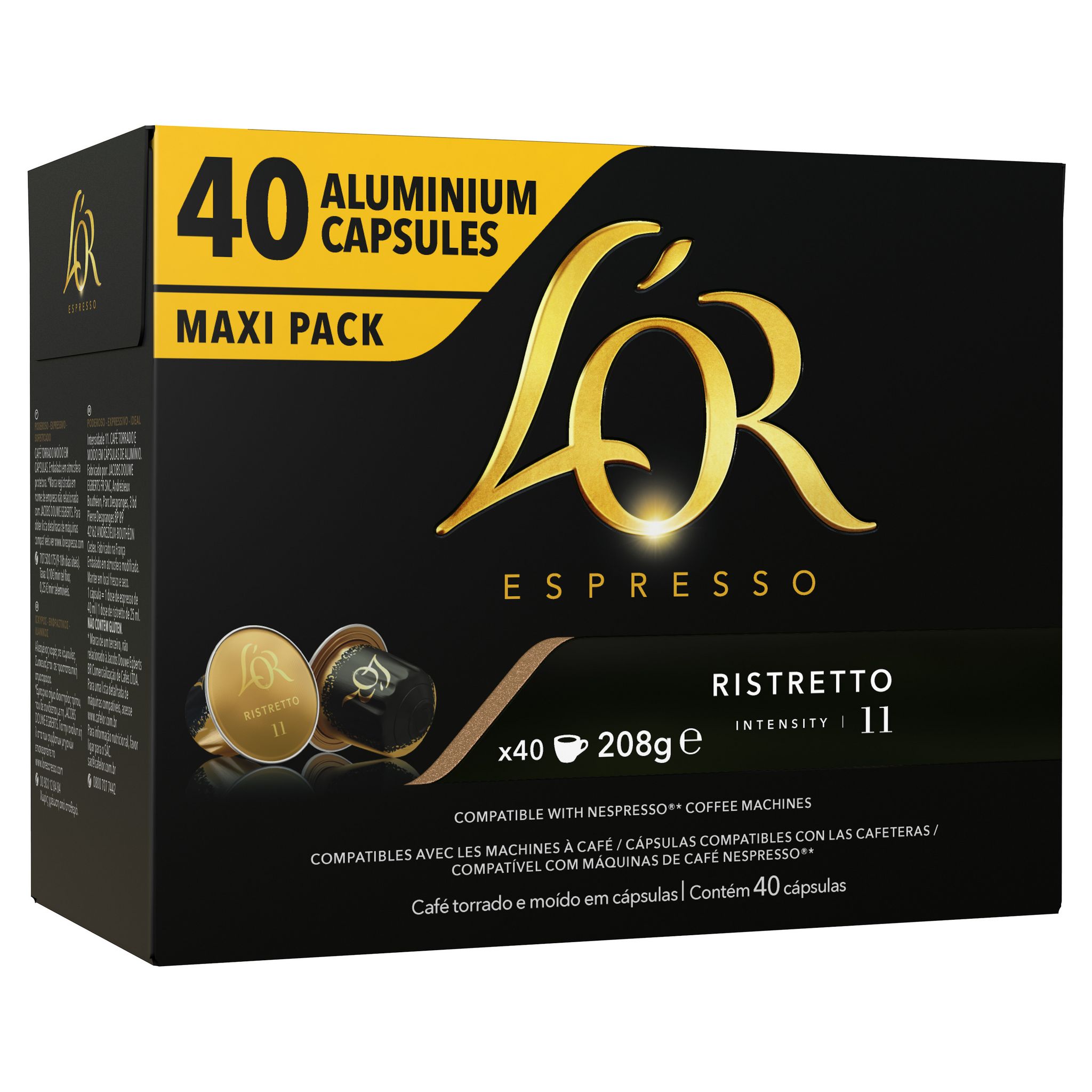 Voir la diapositive 2 : L'OR Capsules de café ristretto intensité 11 compatibles Nespresso 40 capsules 208g