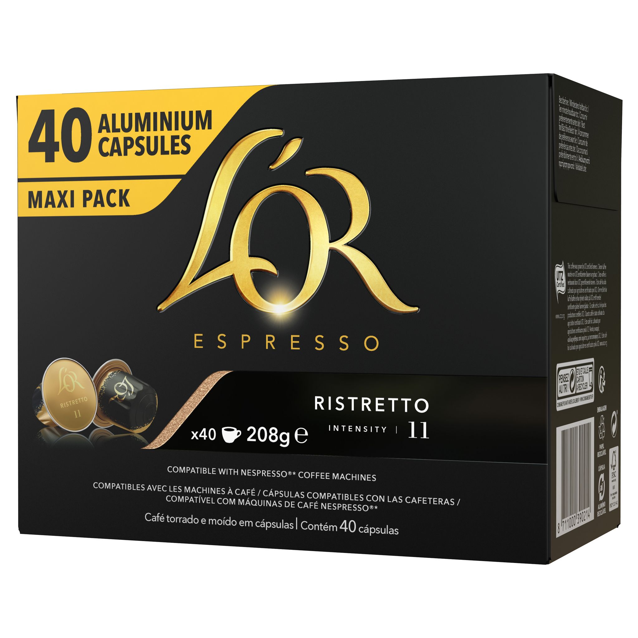 Voir la diapositive 3 : L'OR Capsules de café ristretto intensité 11 compatibles Nespresso 40 capsules 208g
