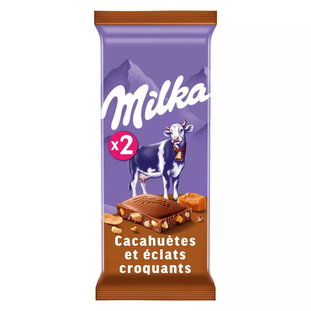 MILKA Tablette de chocolat cacahuètes et éclats croquants 2 tablettes 2x90g