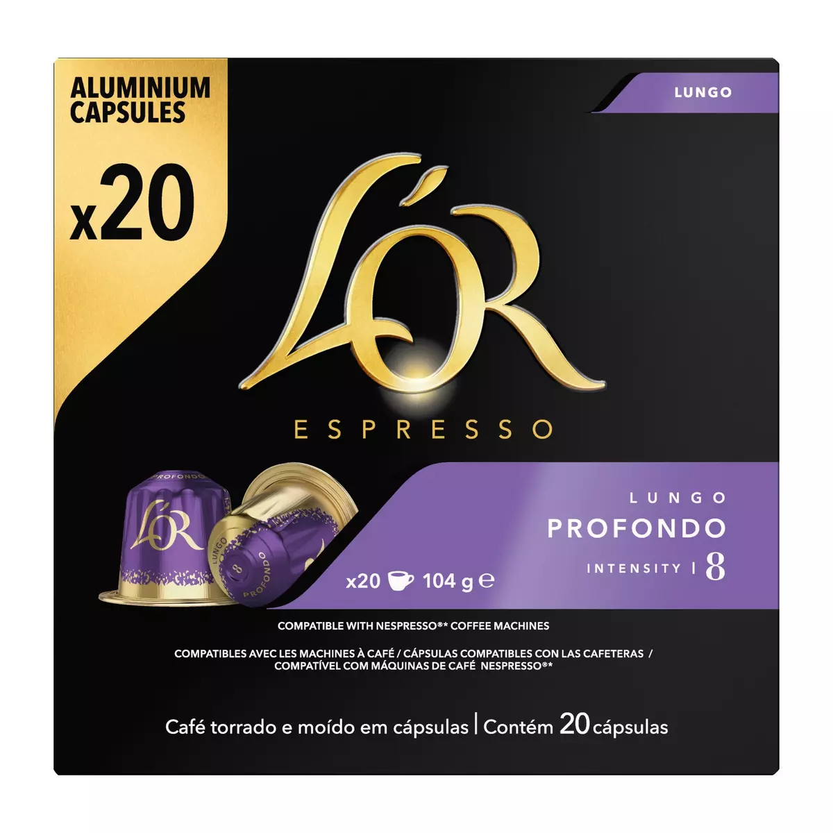 L'OR ESPRESSO Capsules de café lungo profondo intensité 8 compatibles Nespresso 20 capsules 104g