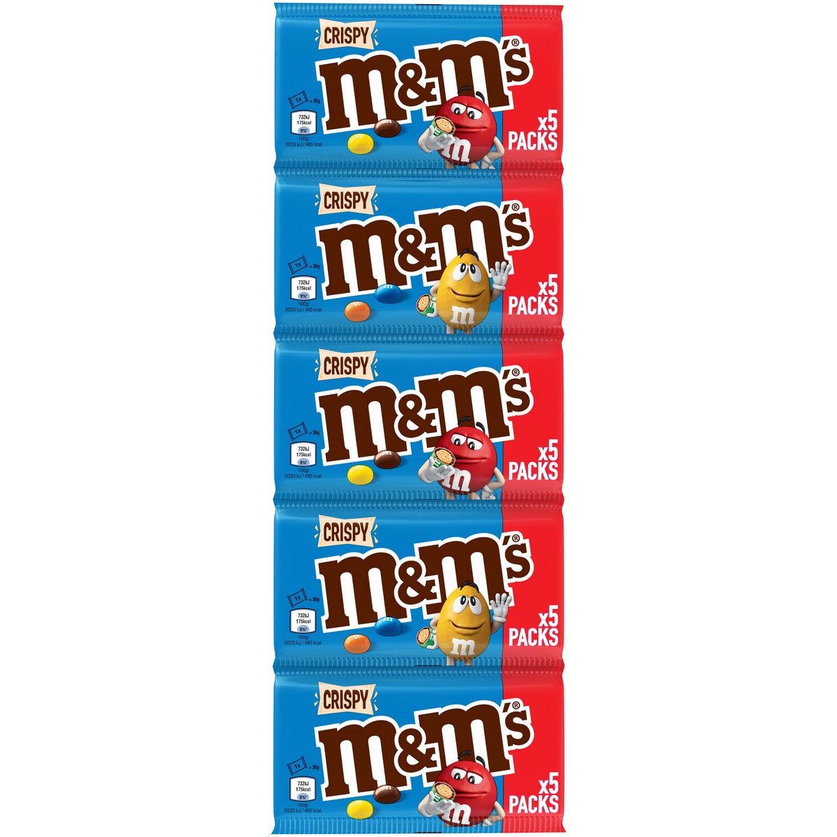 M&M'S Crispy bonbons chocolatés 5 pochons 5x36g