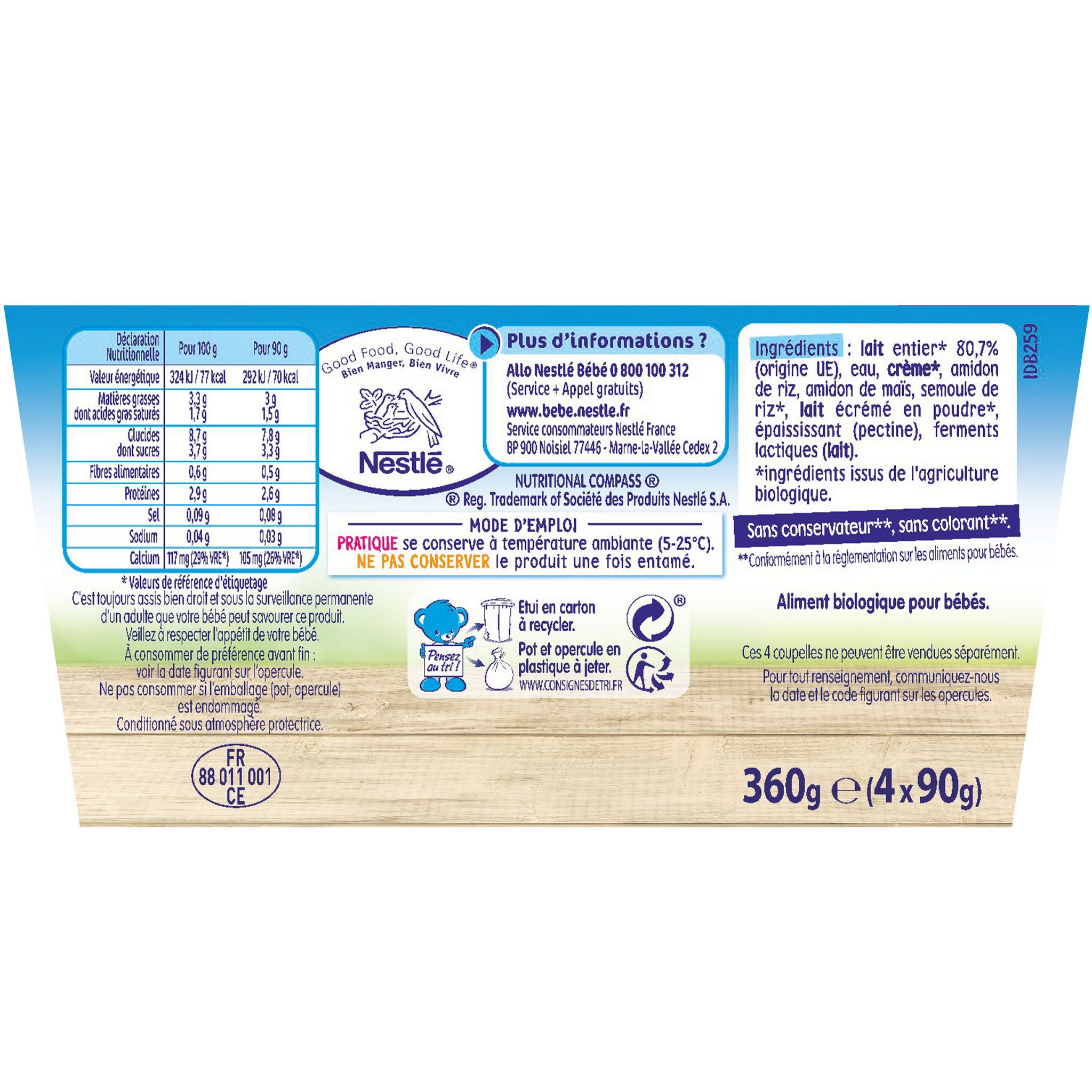 Voir la diapositive 4 : NESTLE P'tit brassé petit pot dessert lacté nature bio dès 6 mois 4x90g