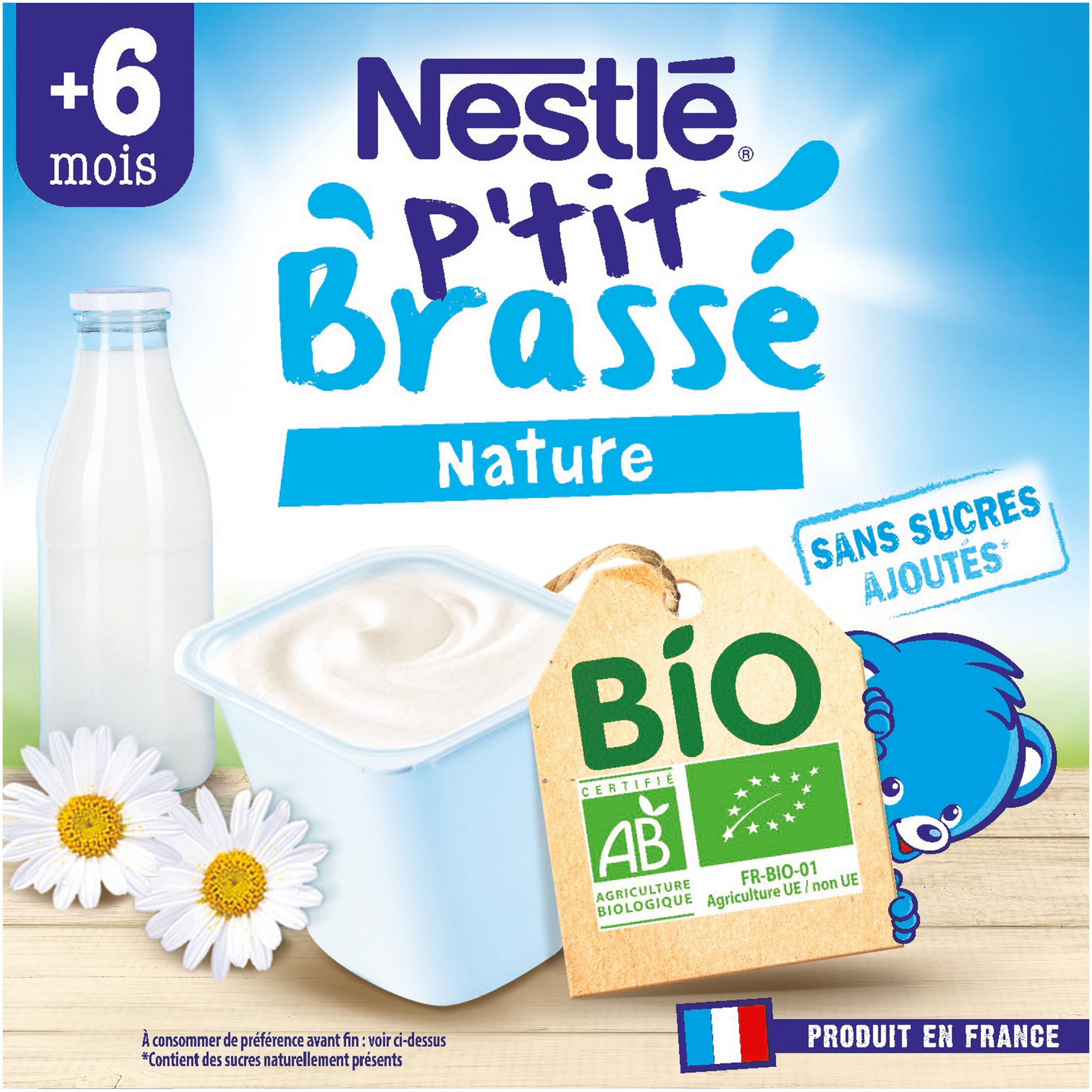 Voir la diapositive 5 : NESTLE P'tit brassé petit pot dessert lacté nature bio dès 6 mois 4x90g