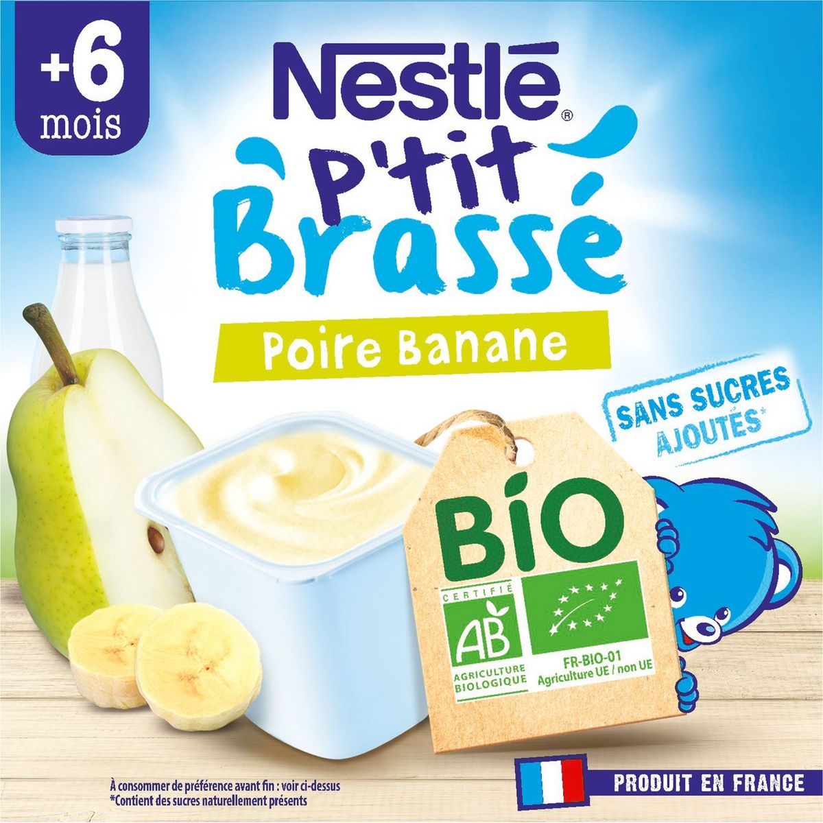 NESTLE P'tit brassé dessert poire banane bio dès 6 mois 4x90g