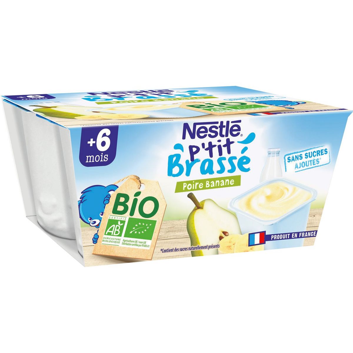 NESTLE P'tit brassé dessert poire banane bio dès 6 mois 4x90g