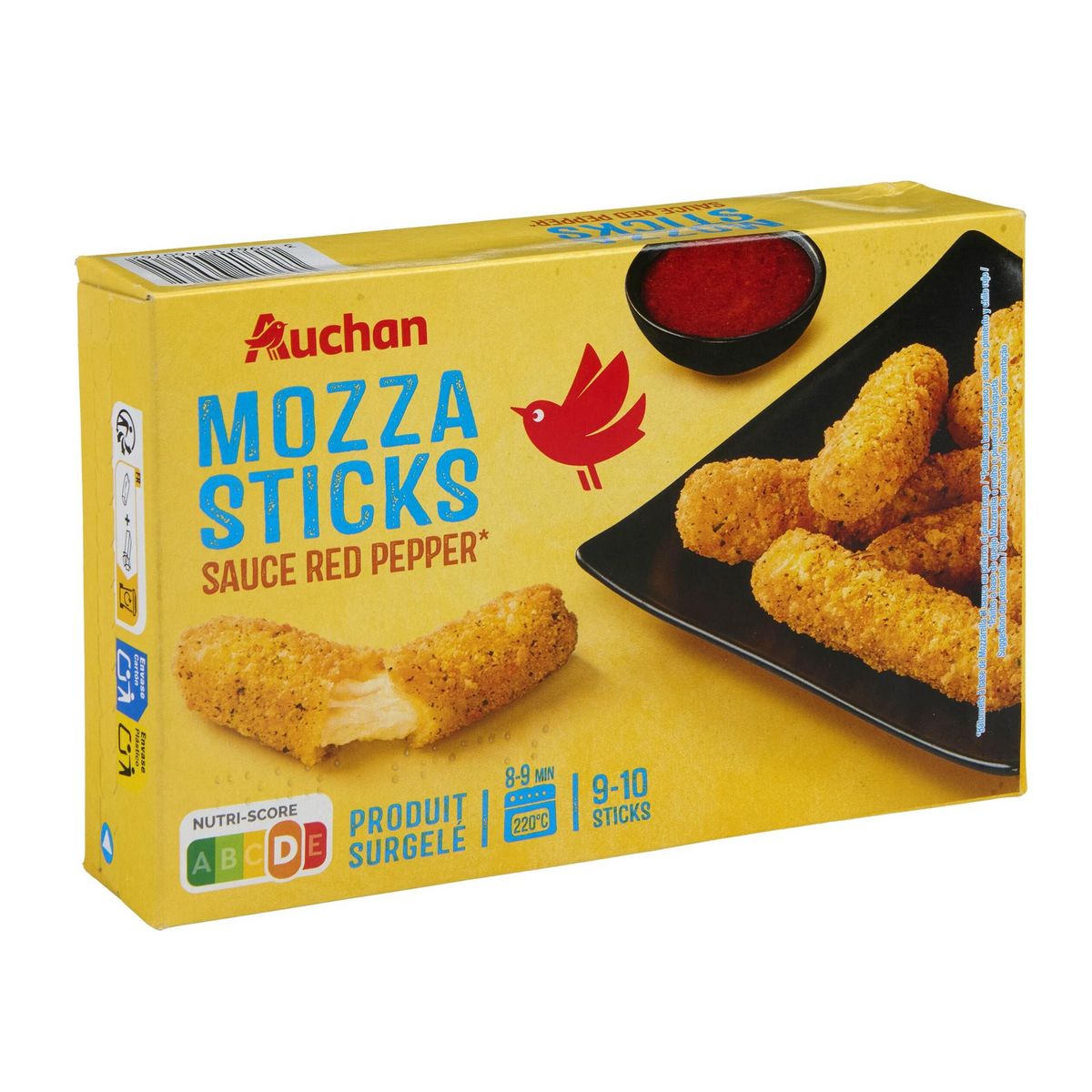 AUCHAN Bâtonnets de mozzarella préfrits sauce poivron rouge 10 pièces 250g