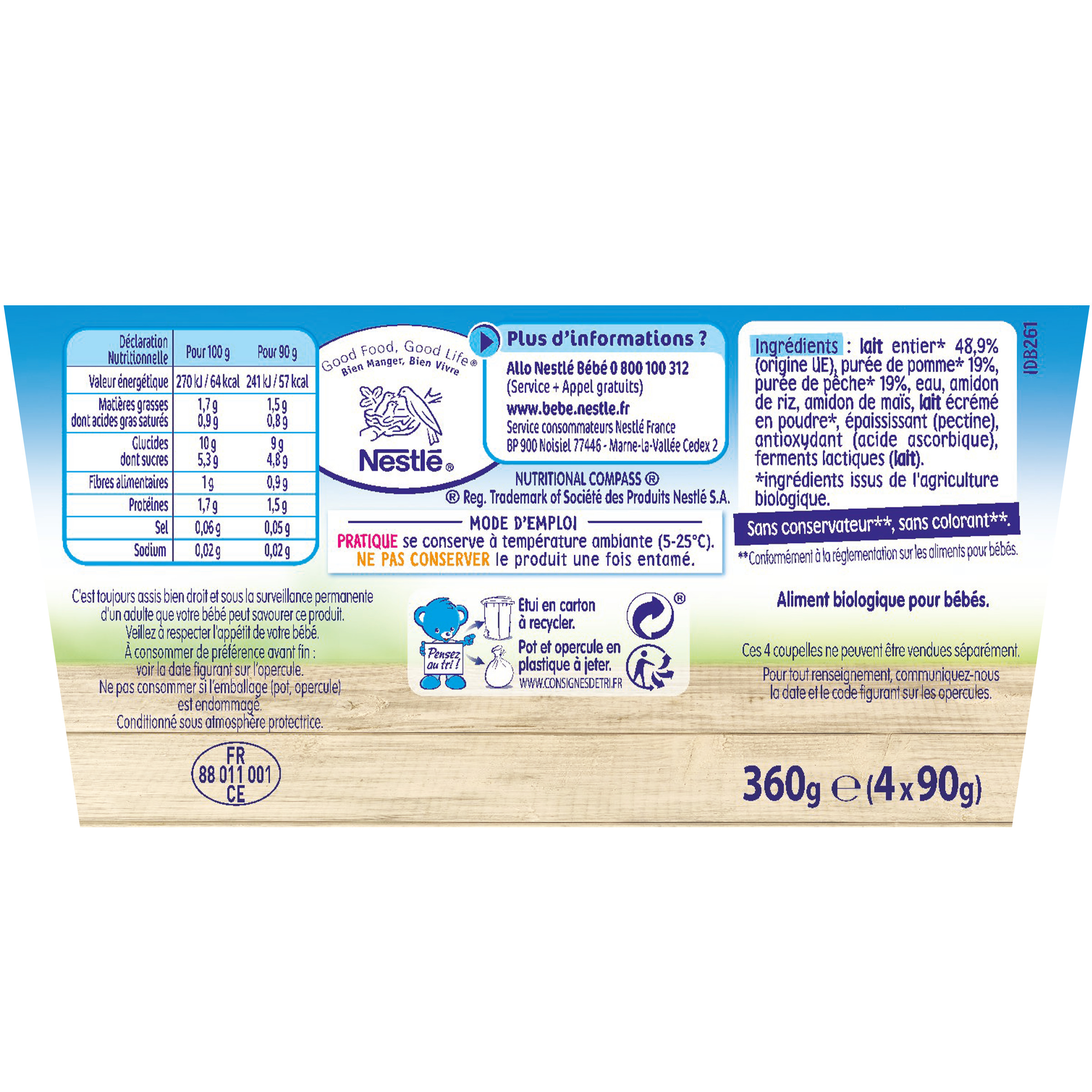 Voir la diapositive 4 : NESTLE P'tit brassé pot dessert lacté pomme et pêche bio dès 6 mois 4x90g