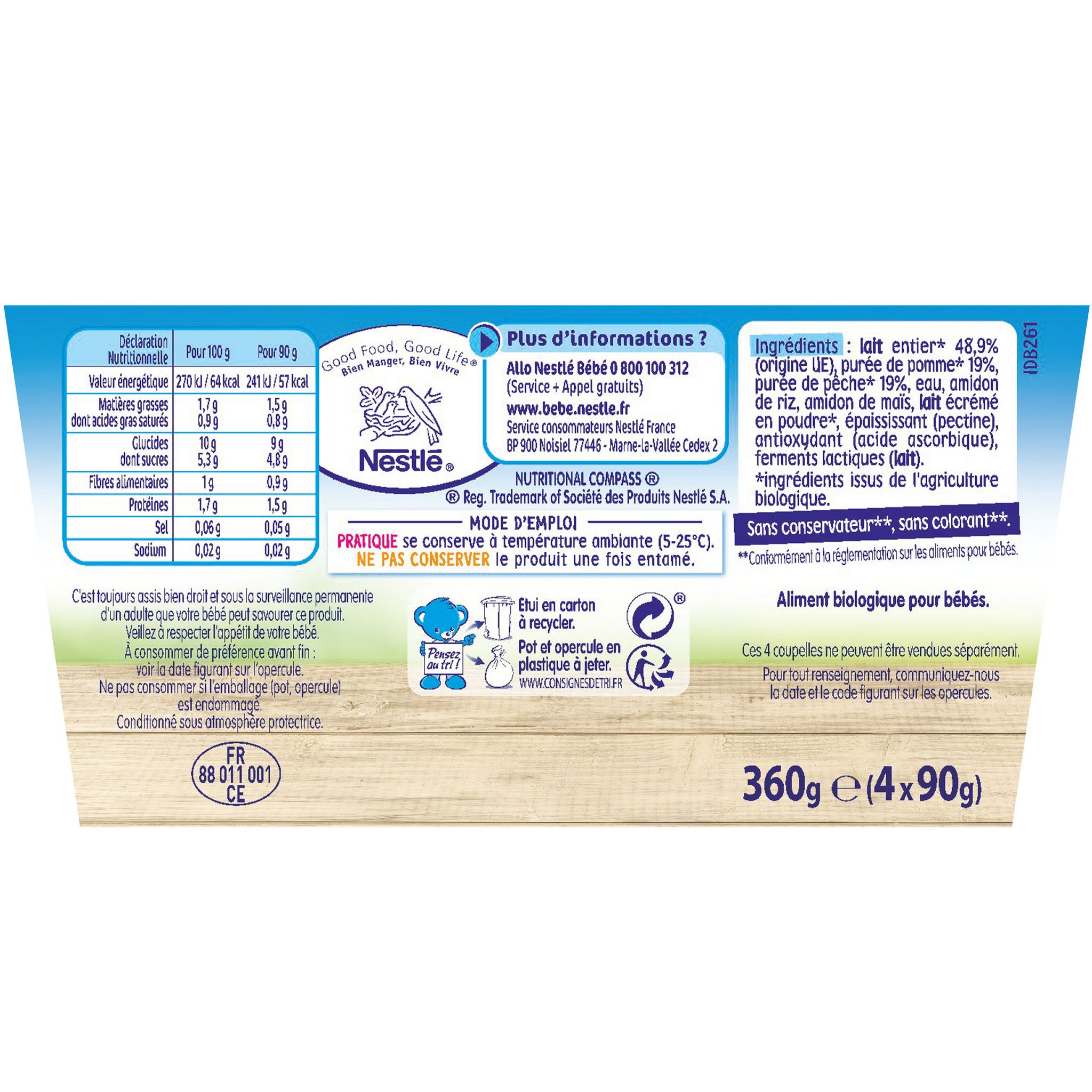 Voir la diapositive 5 : NESTLE P'tit brassé pot dessert lacté pomme et pêche bio dès 6 mois 4x90g