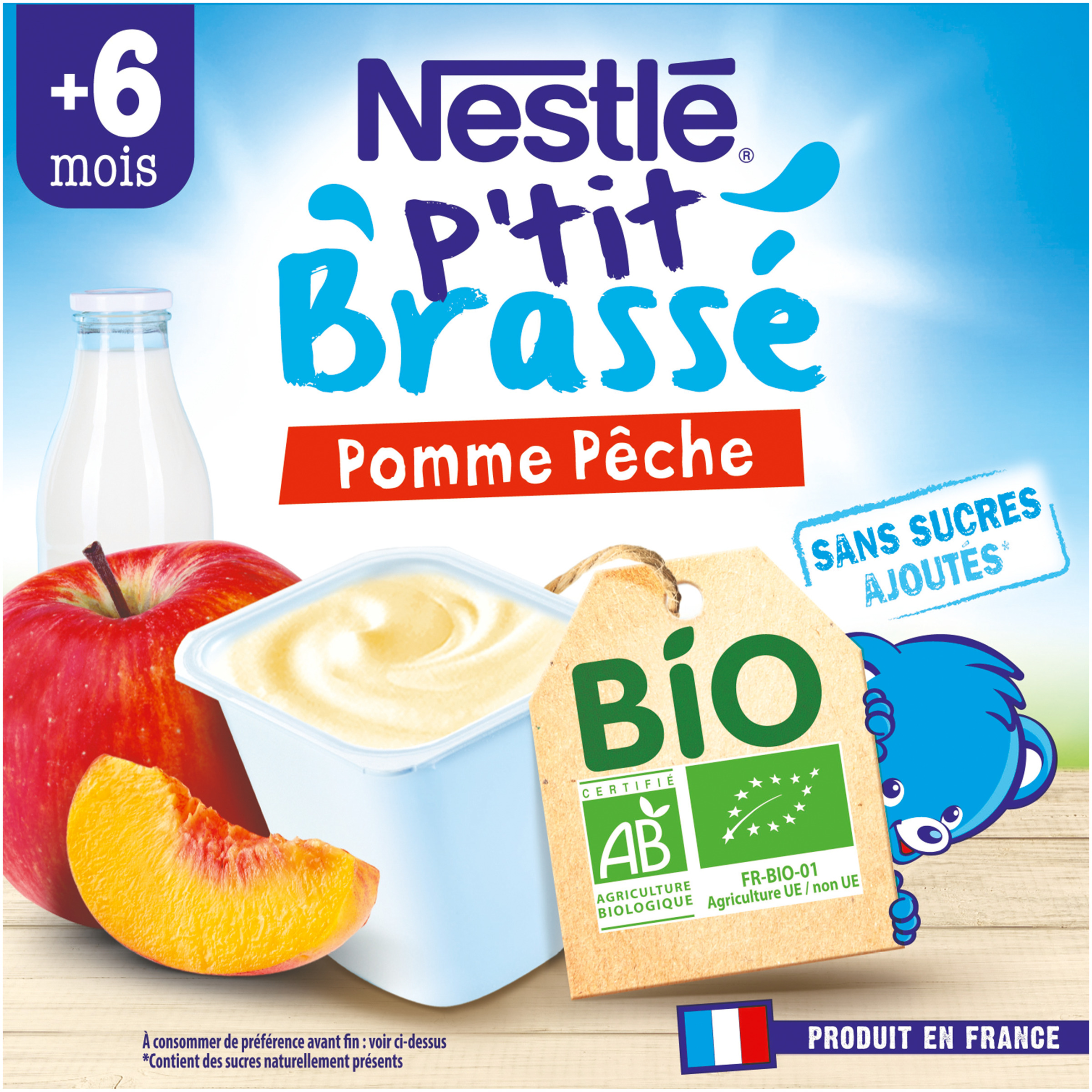 Voir la diapositive 6 : NESTLE P'tit brassé pot dessert lacté pomme et pêche bio dès 6 mois 4x90g