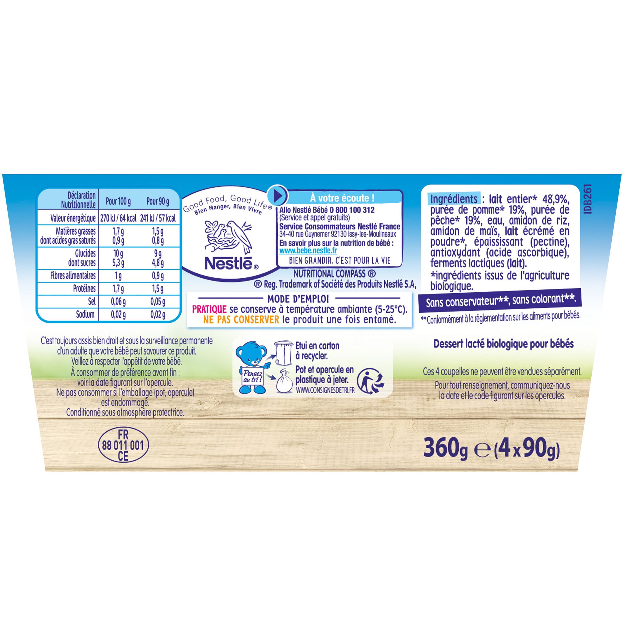 Voir la diapositive 8 : NESTLE P'tit brassé pot dessert lacté pomme et pêche bio dès 6 mois 4x90g