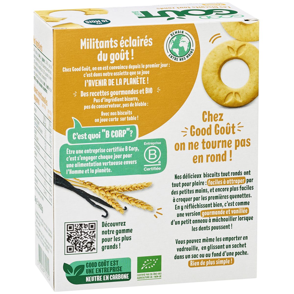 GOOD GOUT Biscuits tout ronds à la vanille bio dès 10 mois 4 sachets 80g