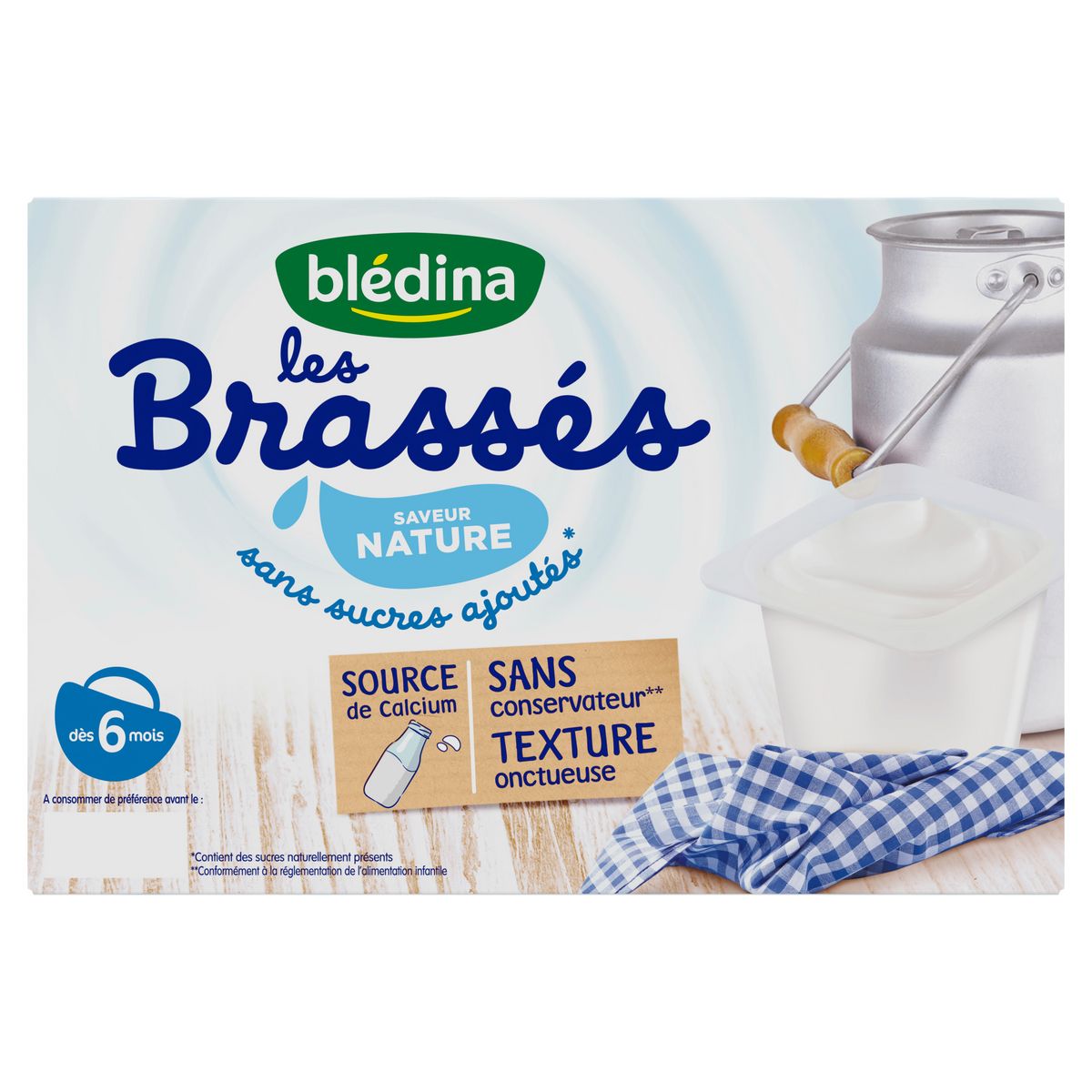 BLEDINA Les brassés petit pot dessert lacté nature dès 6 mois 6x95g