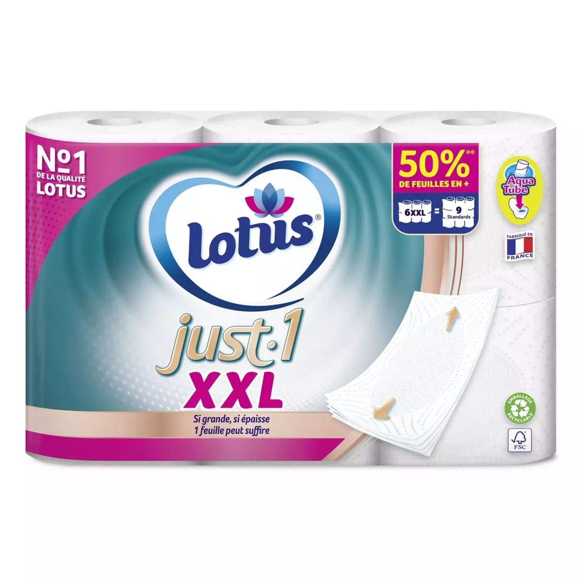 LOTUS Papier toilette blanc aquatube XXL = 9 standards 6 rouleaux XXL