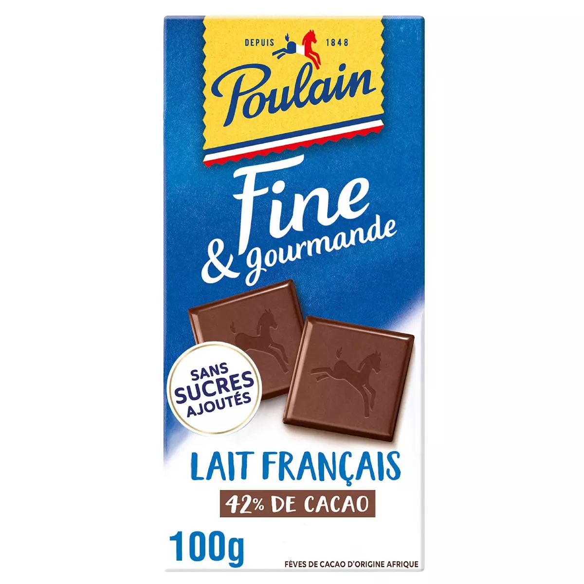 POULAIN Fine & gourmande tablette de chocolat au lait 42% cacao sans sucres ajoutés 1 pièce 100g