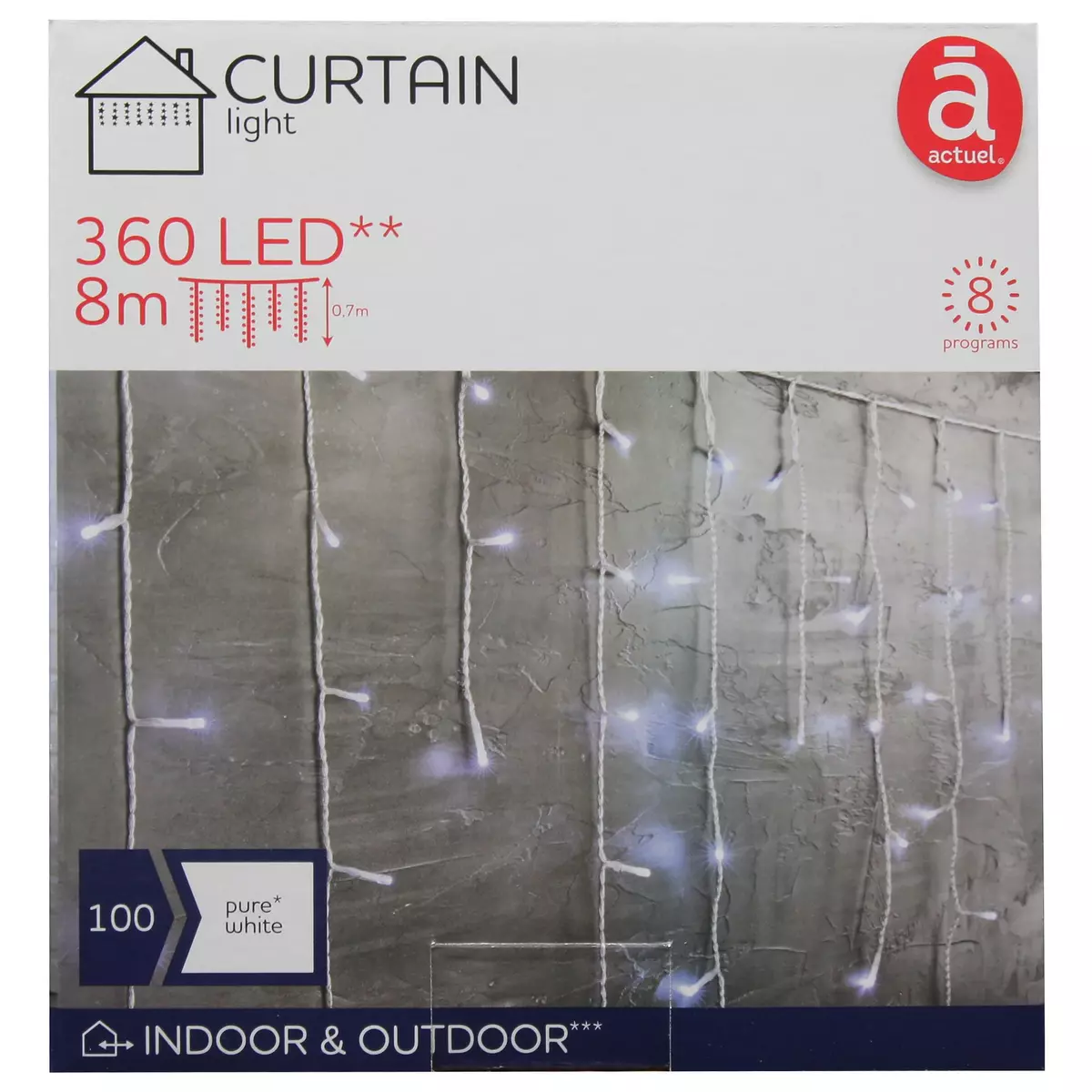 ACTUEL Rideau guirlande Lumineuse - 360 LED - Blanc froid pas cher 