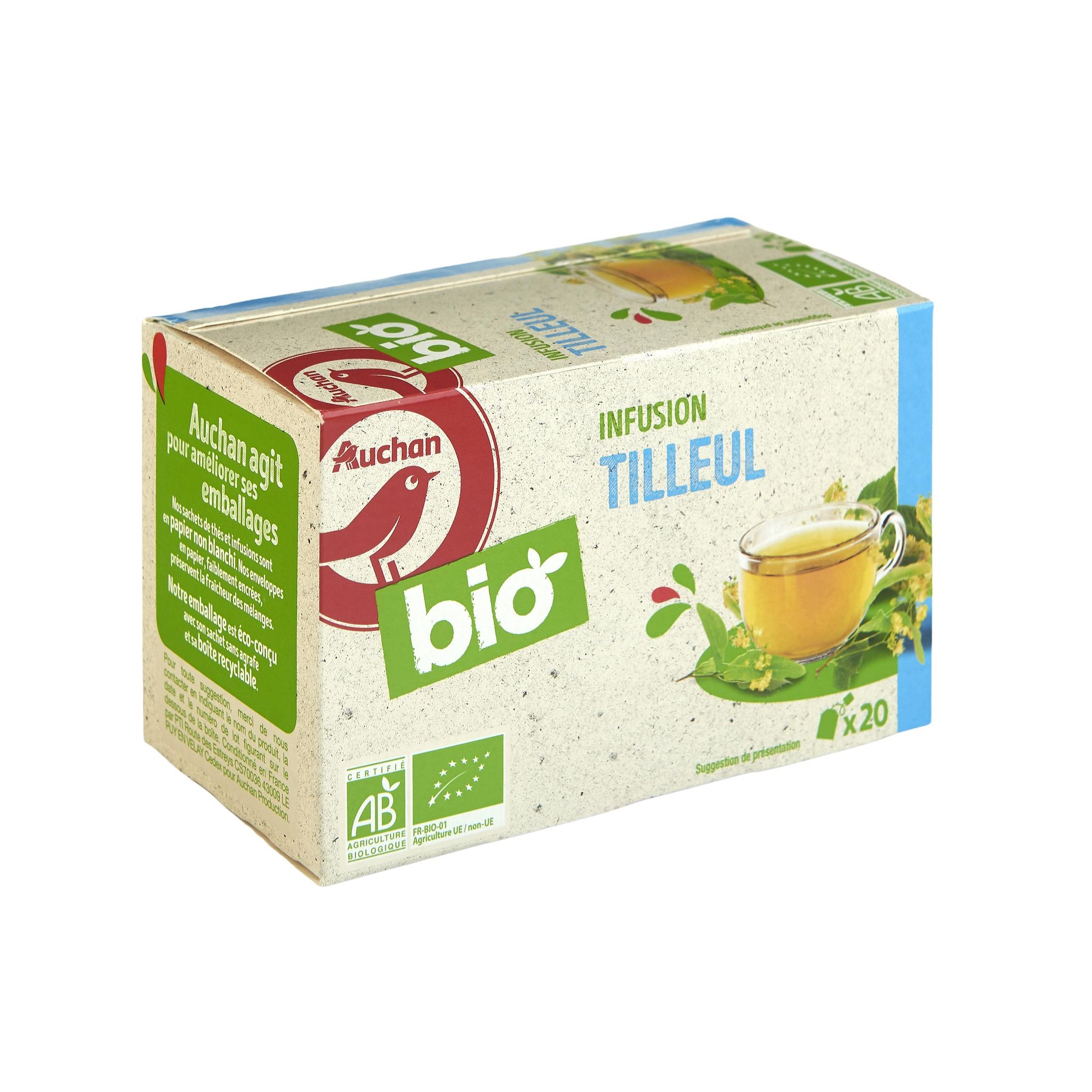 Voir la diapositive 2 : AUCHAN BIO Infusion au tilleul 20 sachets 30g