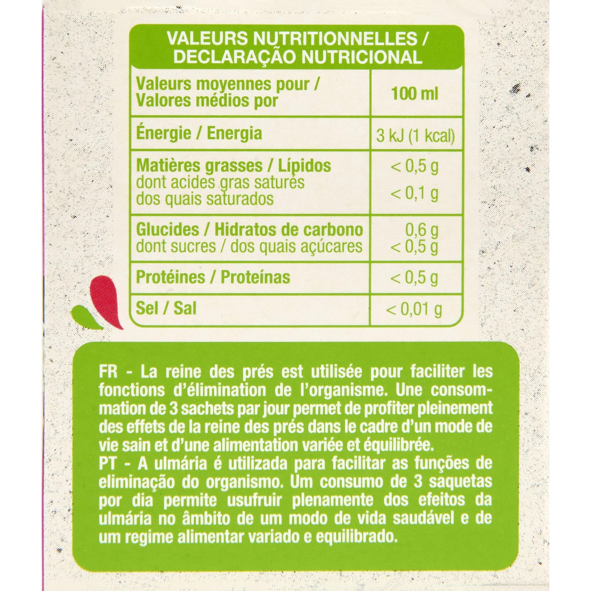 Voir la diapositive 3 : AUCHAN BIO Infusion drainante reine des prés framboisier et pissenlits 20 sachets 30g