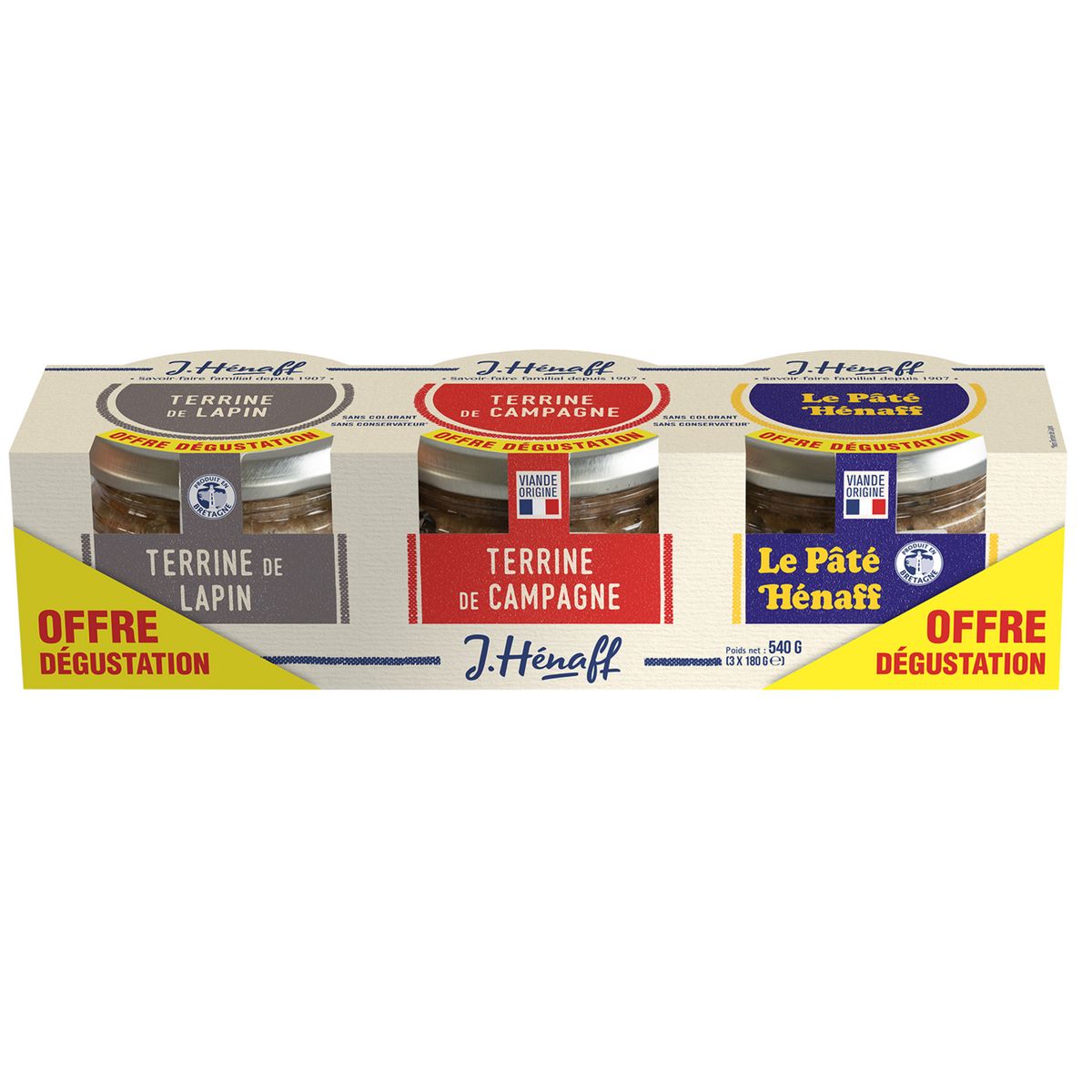 HENAFF Pâté de campagne au lapin 3x180g