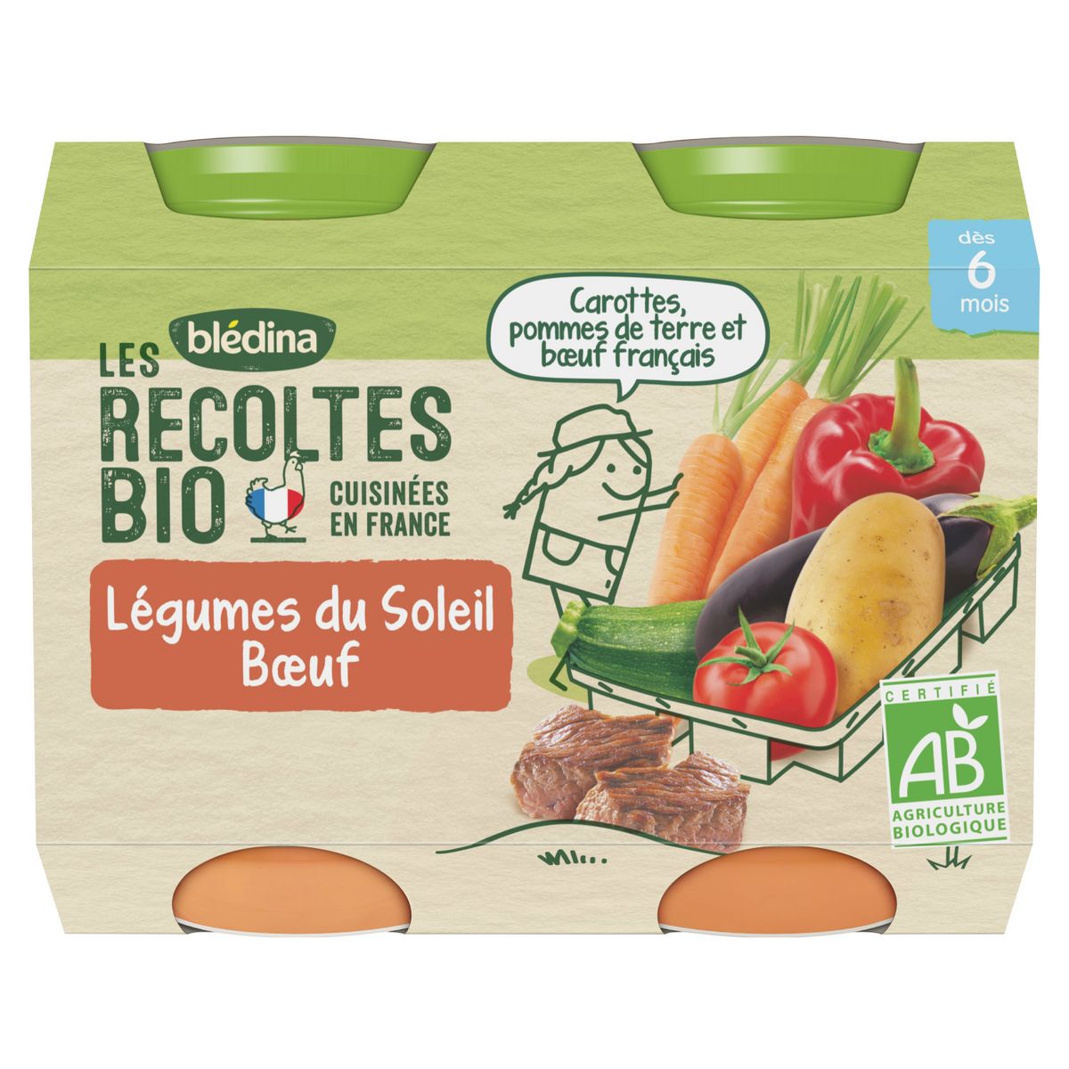 BLEDINA Petit pot légumes du soleil et boeuf bio dès 6 mois 2x200g