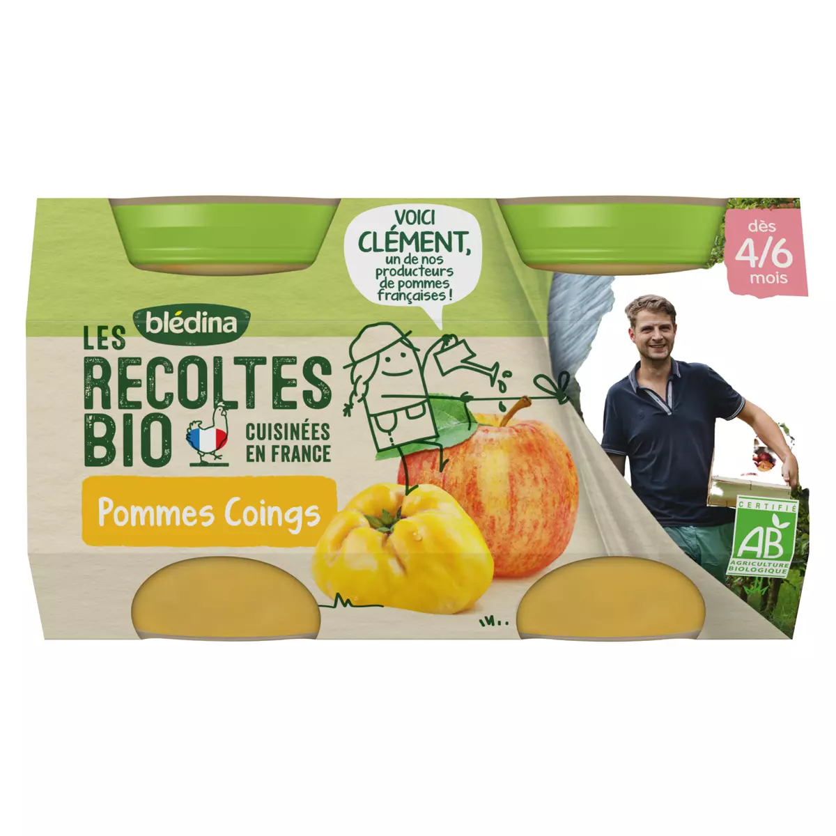 BLEDINA Les récoltes bio petit pot dessert pommes coings bio dès 4 mois 2x130g