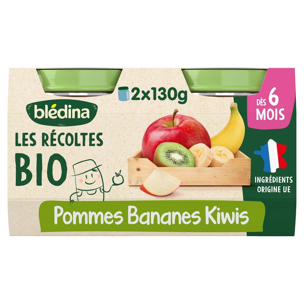 BLEDINA Les récoltes bio pots pommes bananes kiwis dès 6 mois 2x130g