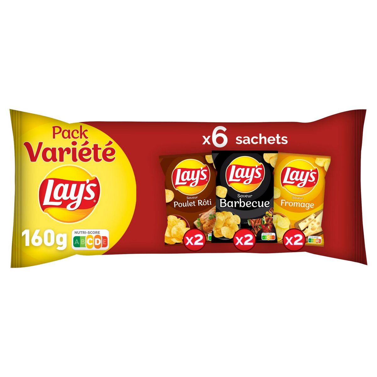 LAY'S Chips barbecue poulet rôti et fromage sachets individuels lot de 6 6x25g