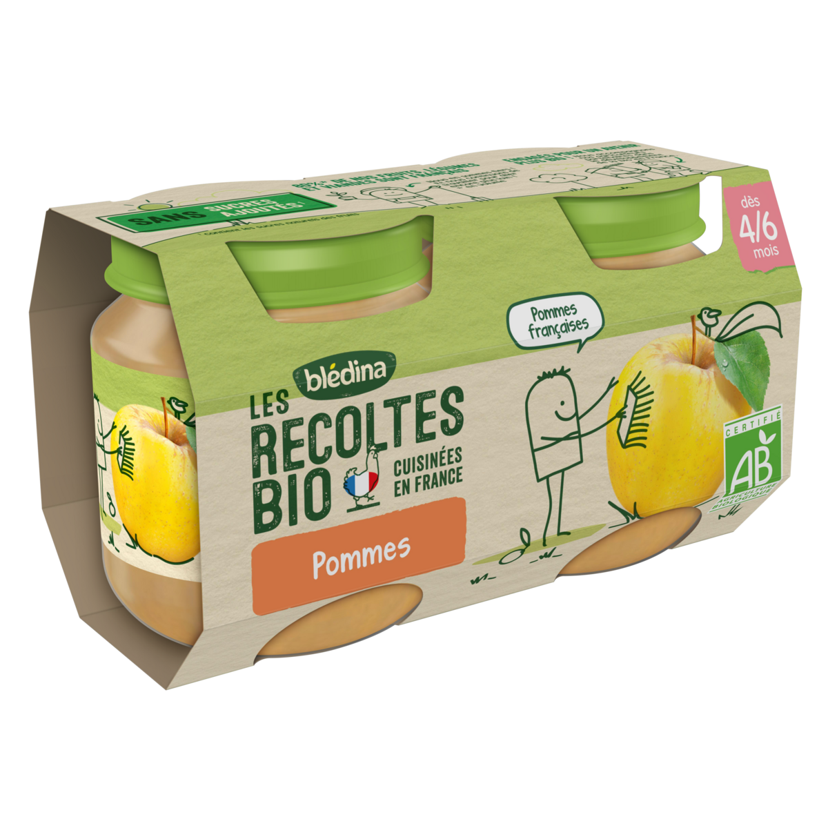 BLEDINA Petit pot dessert pommes bio dès 4 mois 2x130g