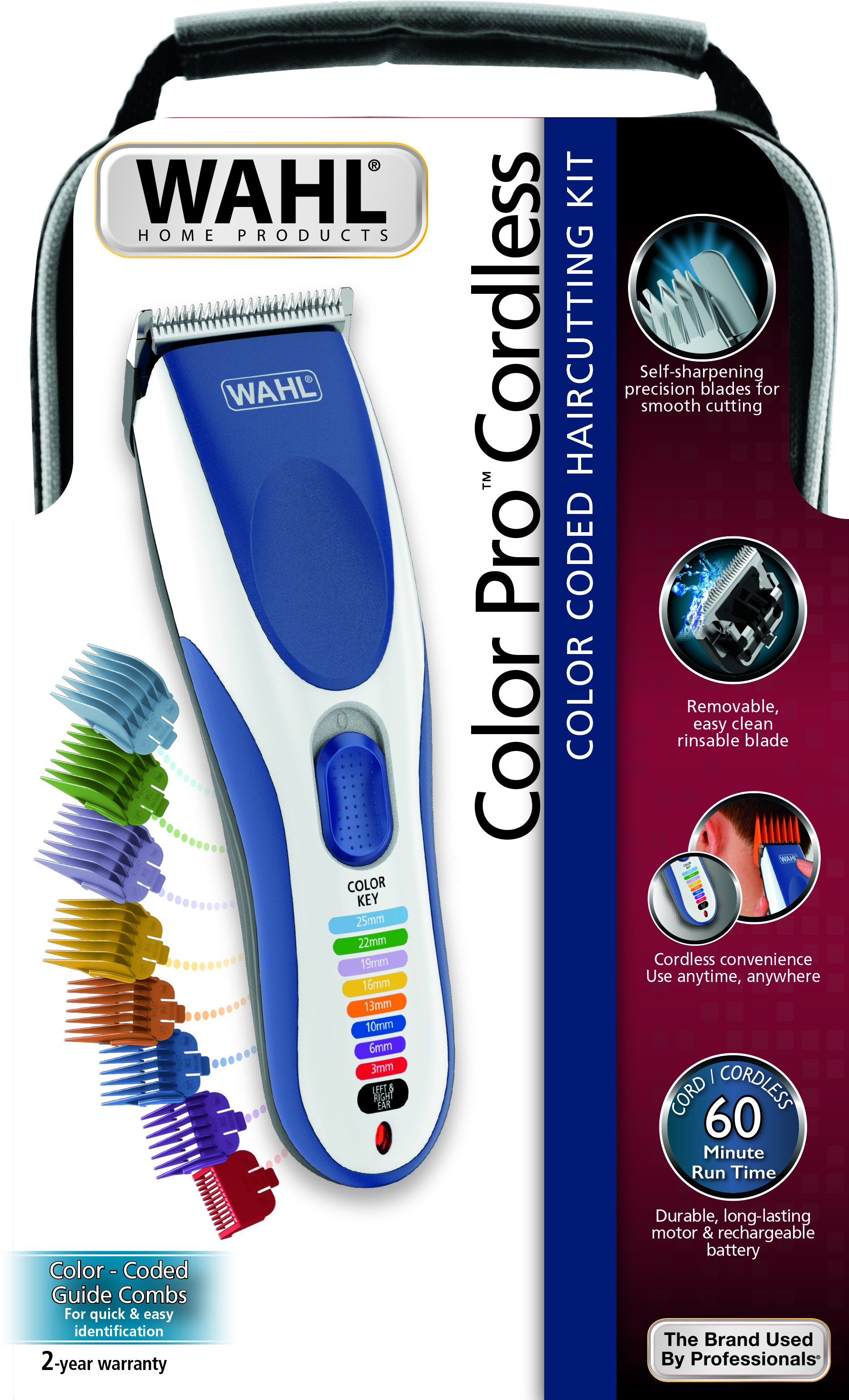 Voir la diapositive 3 : WAHL Kit tondeuse à cheveux COLOR PRO 9649-016 - Blanche et Bleu