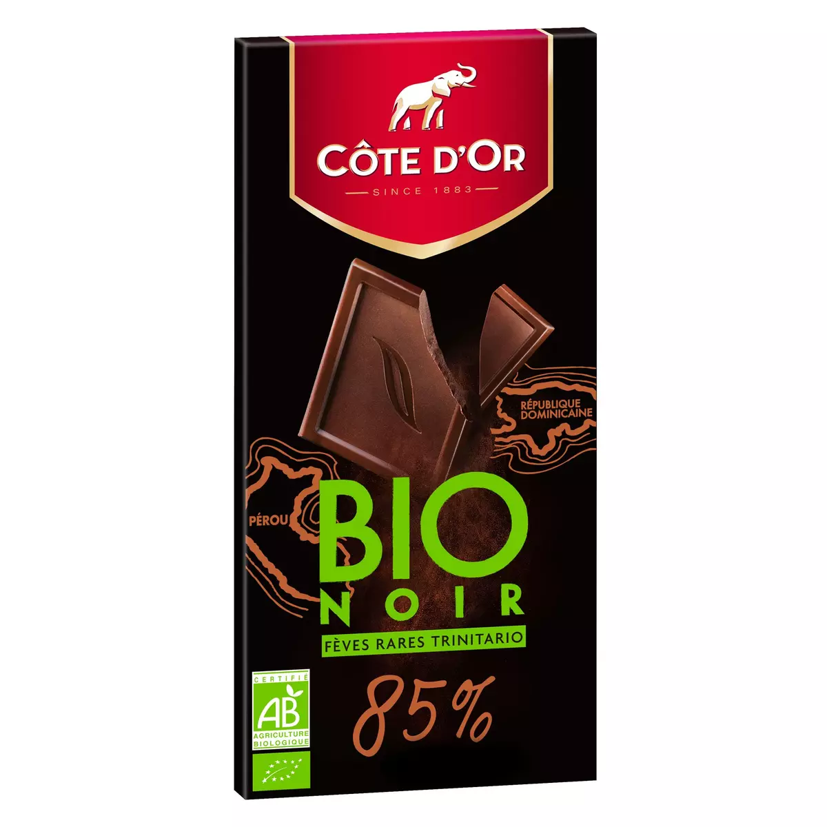 COTE D'OR Tablette de chocolat noir bio 85% fèves rares trinitario 1 pièce 90g