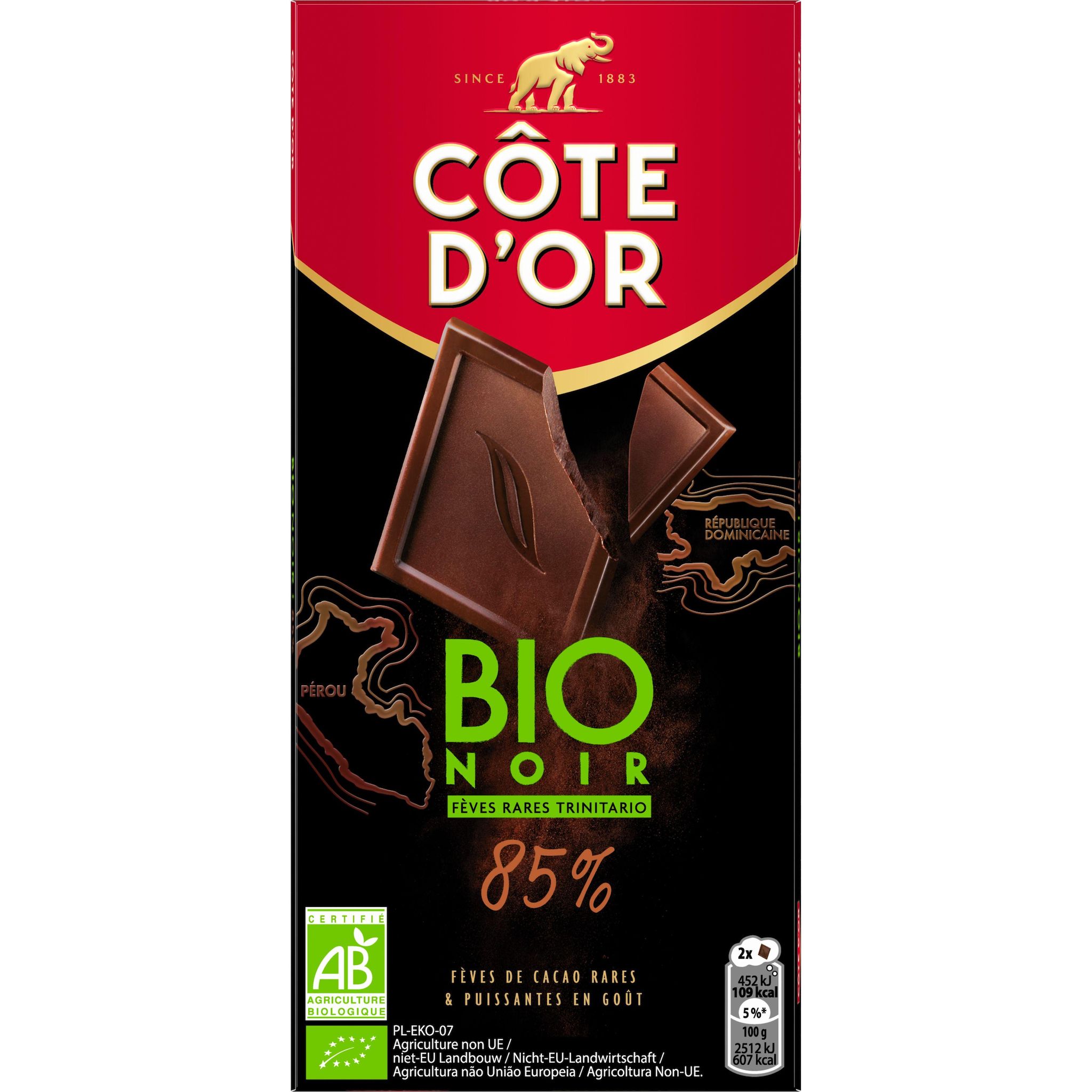 Voir la diapositive 2 : COTE D'OR Tablette de chocolat noir bio 85% cacao 90g