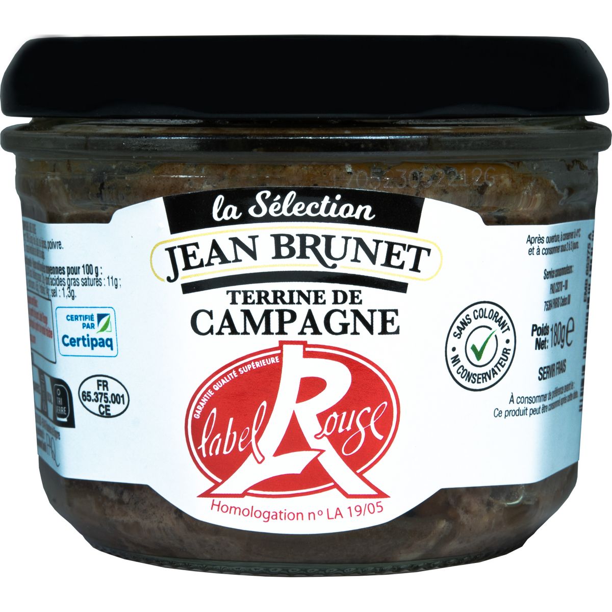 JEAN BRUNET Terrine de campagne Label Rouge sans colorant ni conservateur 180g