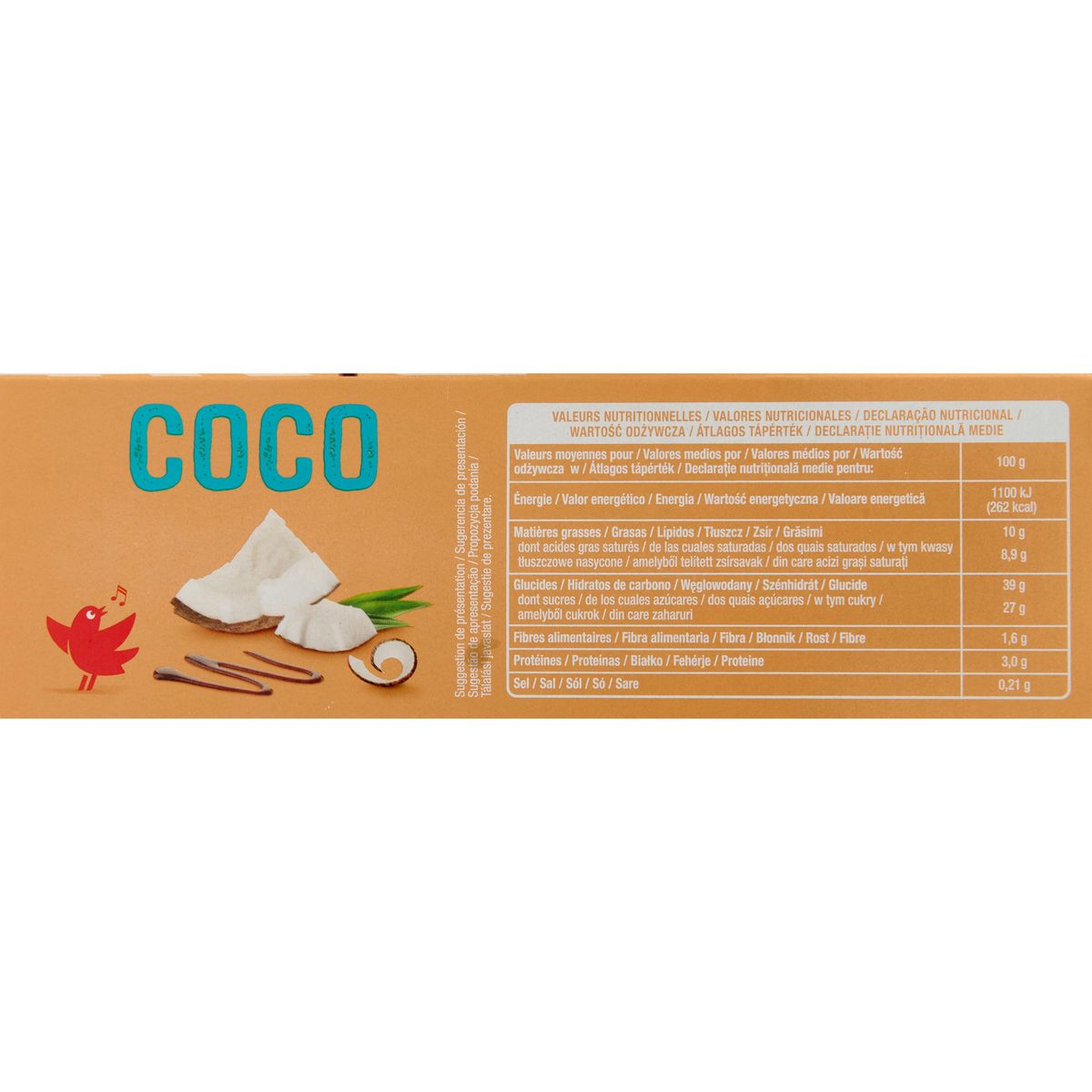 AUCHAN Cônes glacés à la noix de coco 6 pièces 411g