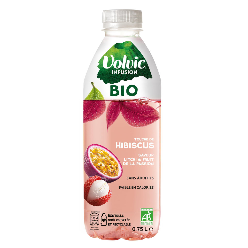 VOLVIC INFUSION BIO Eau plate infusée hibiscus litchi passion 75cl