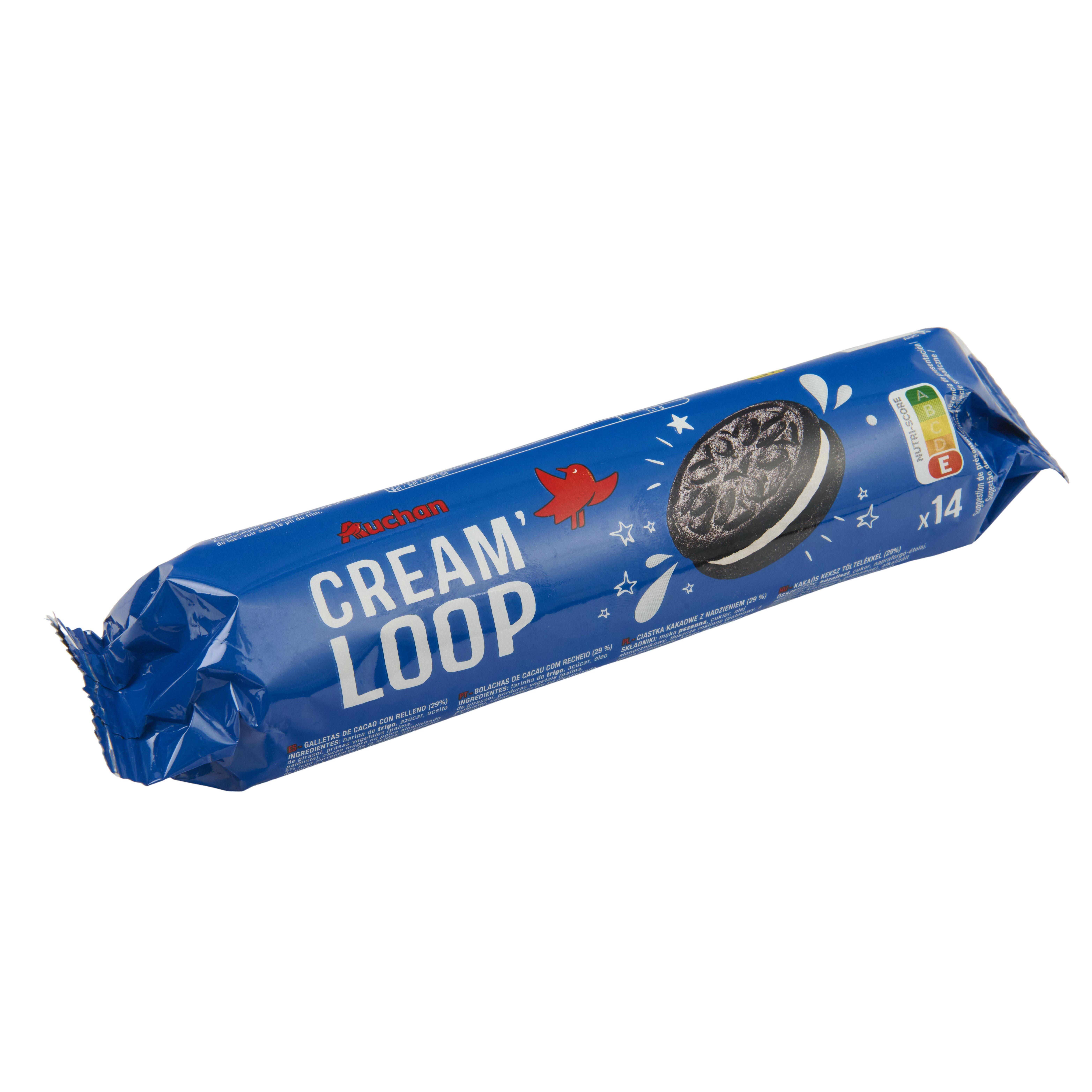 Voir la diapositive 2 : AUCHAN Cream loop biscuits fourrés 14 biscuits 154g