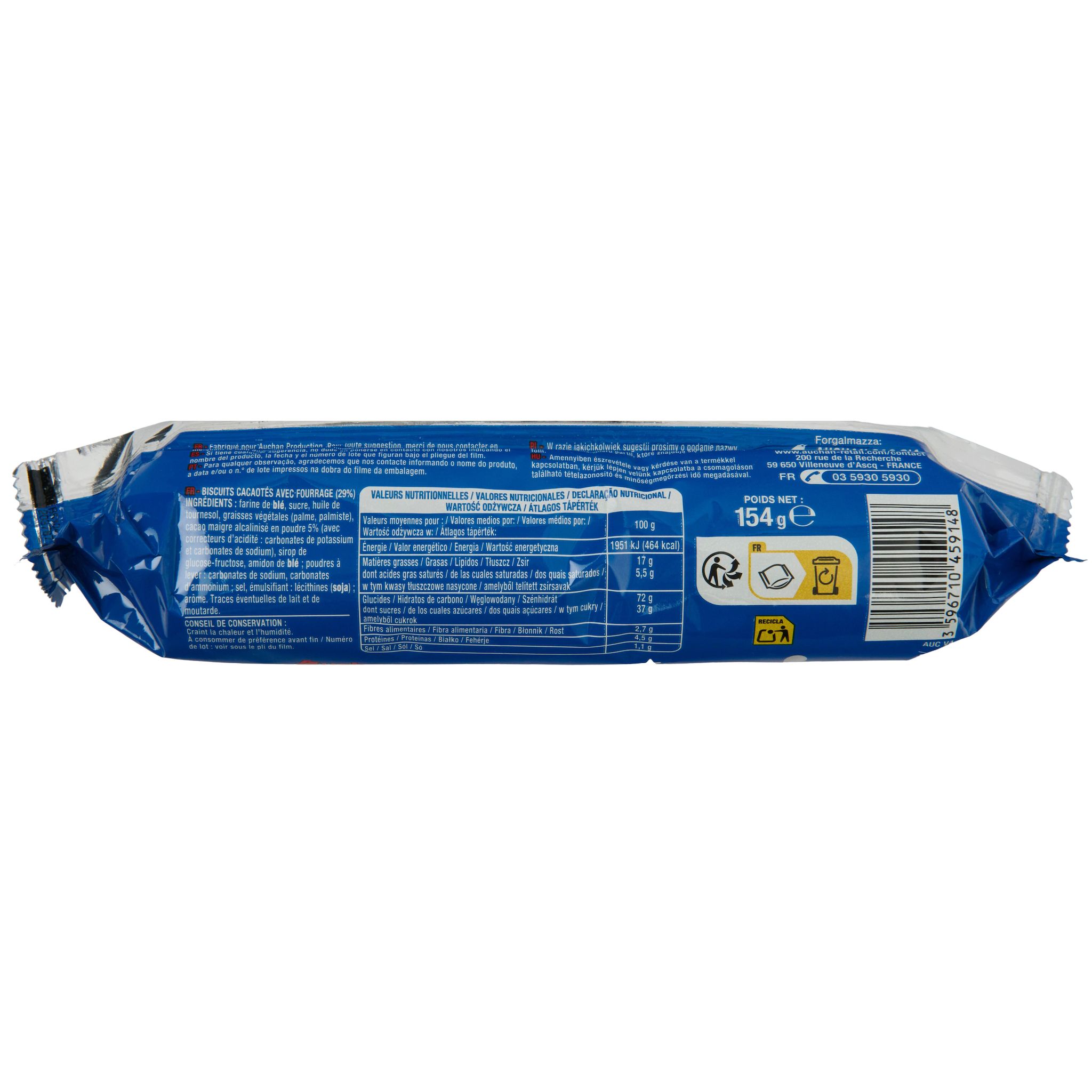 Voir la diapositive 3 : AUCHAN Cream loop biscuits fourrés 14 biscuits 154g