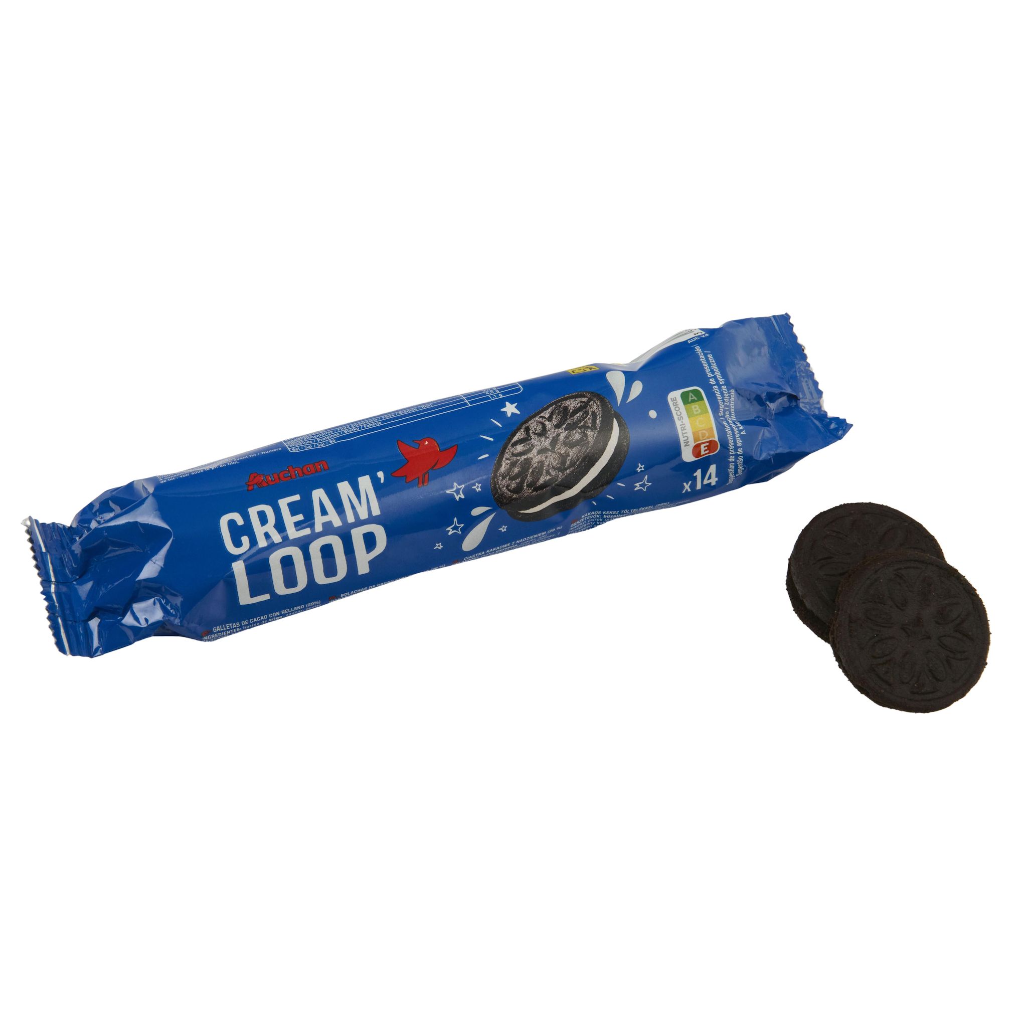 Voir la diapositive 4 : AUCHAN Cream loop biscuits fourrés 14 biscuits 154g