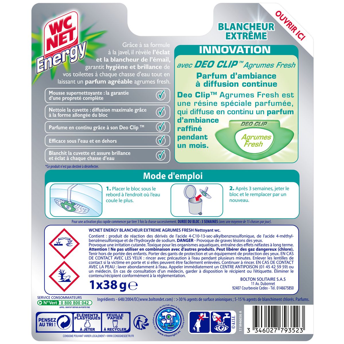 WC NET Energy bloc WC à la javel blancheur extrême agrumes fresh 1 bloc