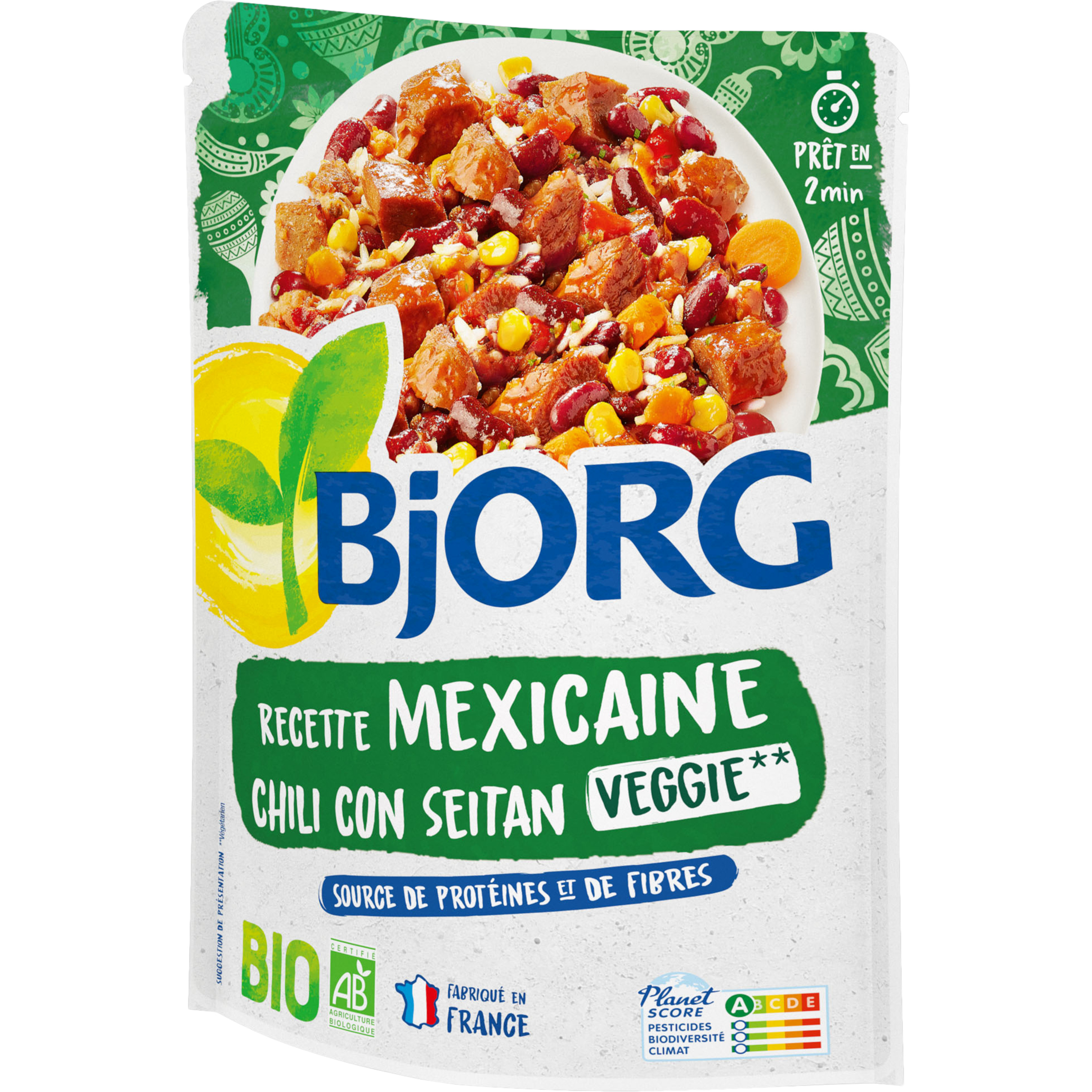 Voir la diapositive 2 : BJORG Chili con seitan bio veggie sans sucres ajoutés 1 personne 220g