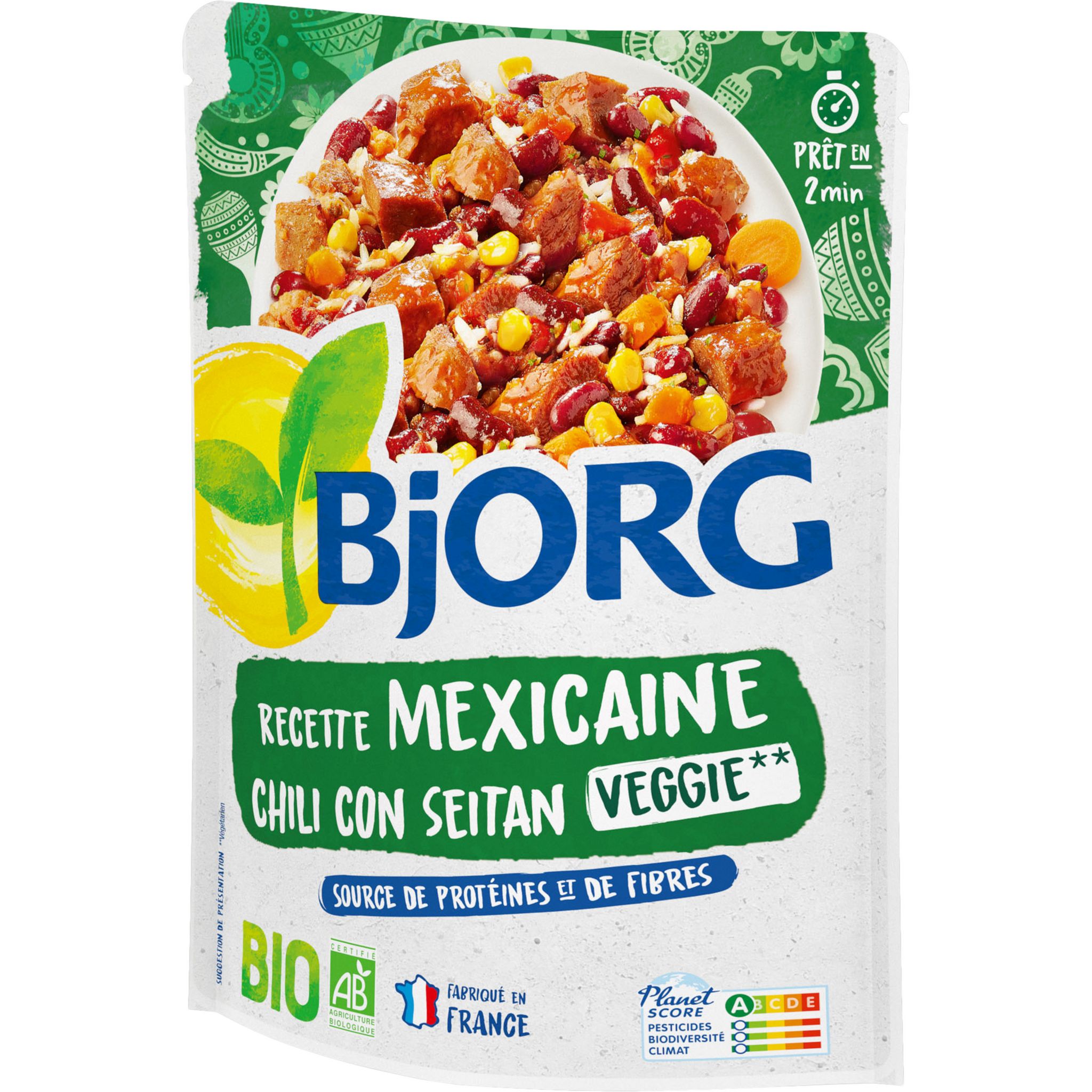 Voir la diapositive 2 : BJORG Chili con seitan bio veggie sans sucres ajoutés 1 personne 220g