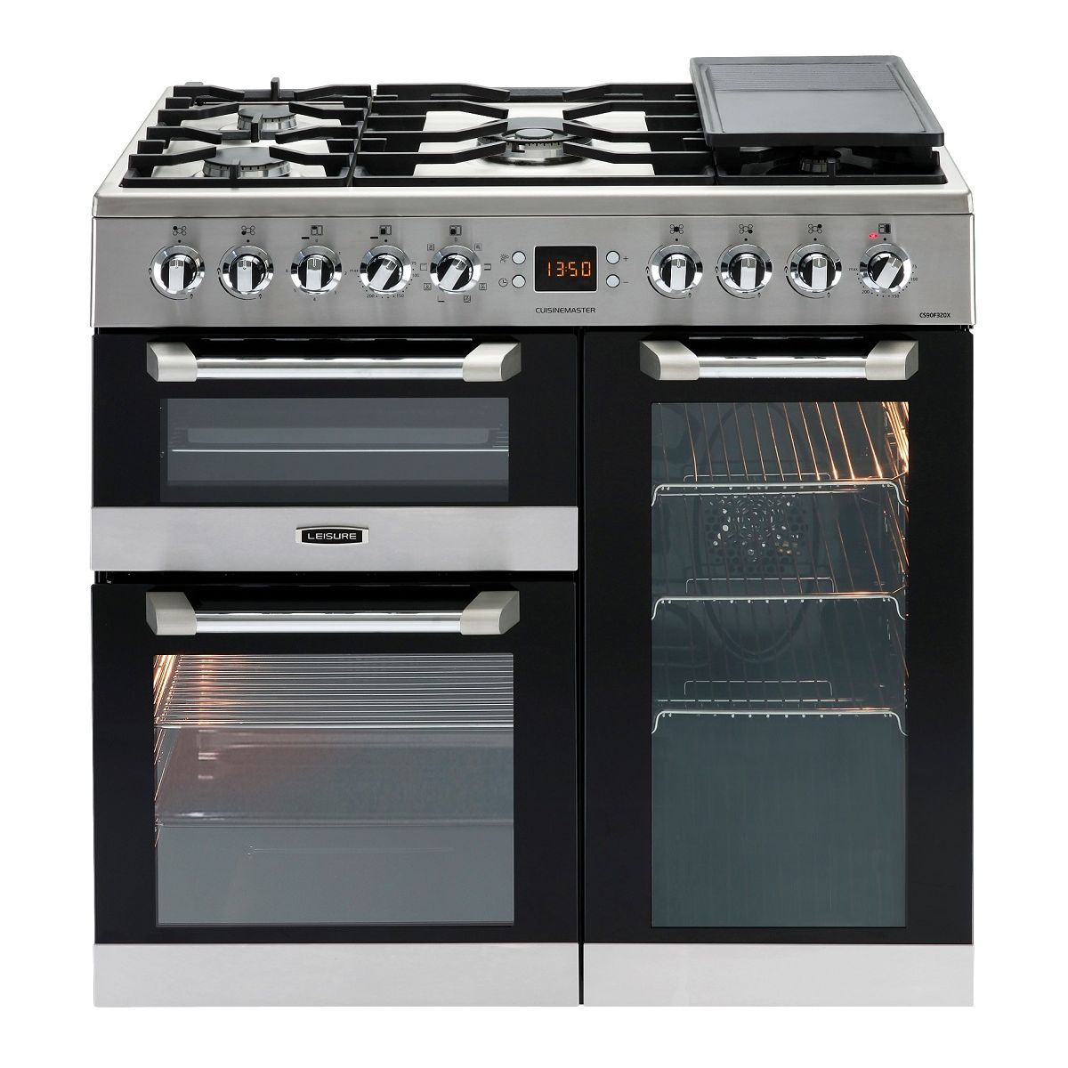 LEISURE Piano de cuisson à gaz CS90F320X, 90 cm, 5 Foyers à gaz dont 1 Wok, 1 four multifonction 3D + 1 four chaleur pulsée + 1 grill