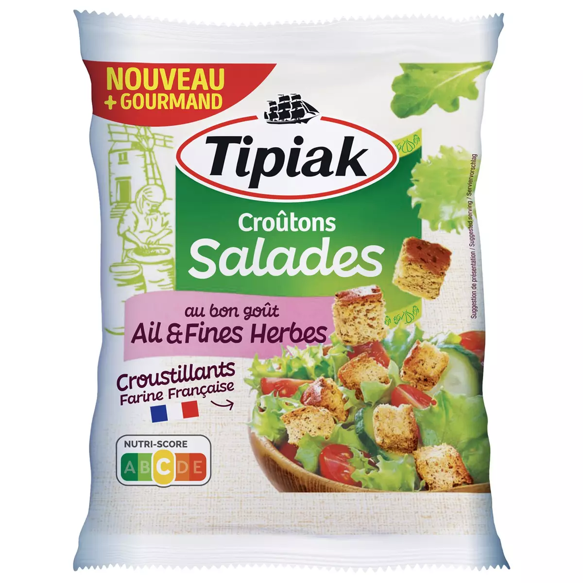 TIPIAK Croûtons ail et fines herbes croustillants spécial salade 50g