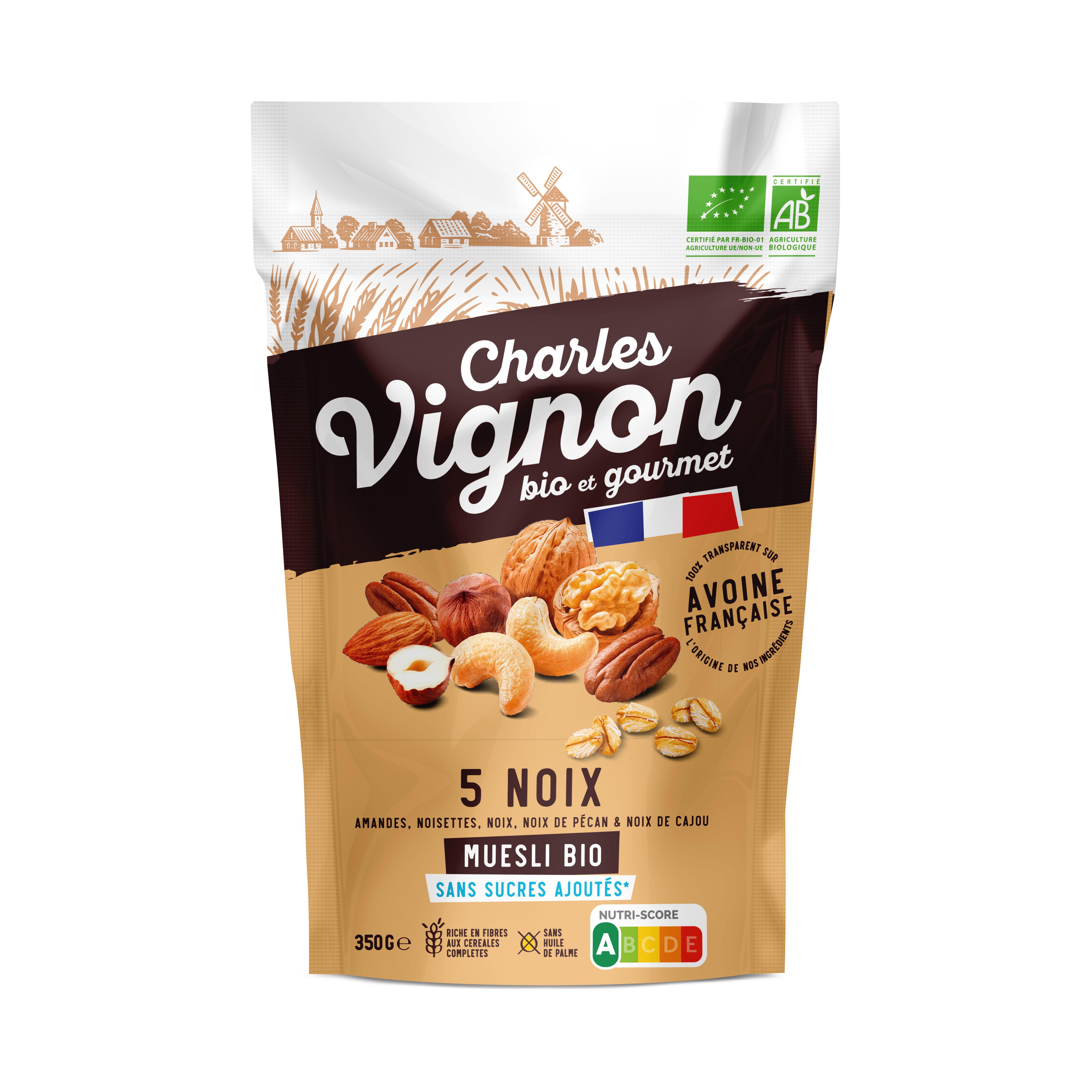 Voir la diapositive 2 : CHARLES VIGNON Muesli bio céréales toastées 5 noix 350g