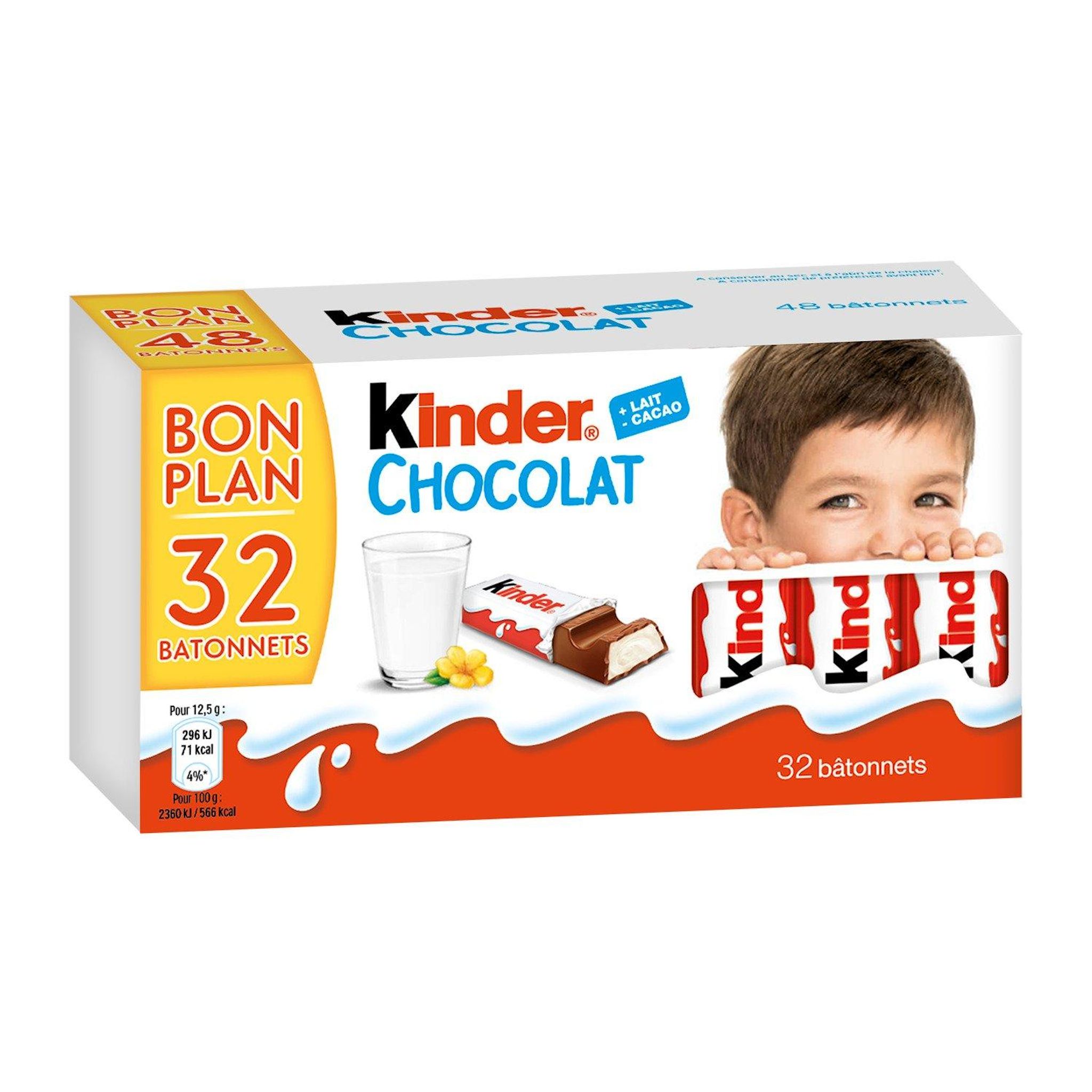 Voir la diapositive 2 : KINDER Barres chocolatées fourrées au lait 32 bâtonnets 400g