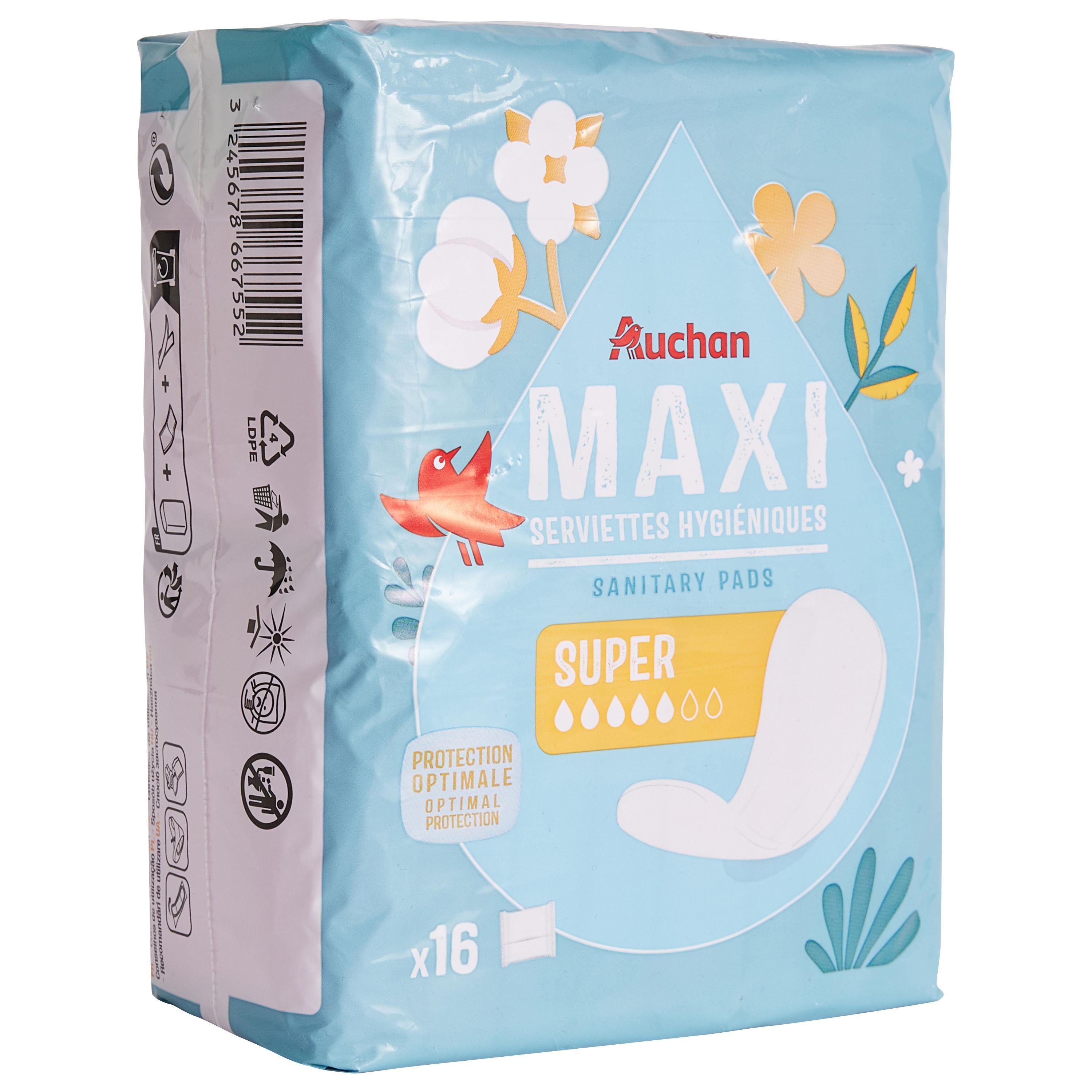 Voir la diapositive 3 : AUCHAN Serviettes hygiéniques maxi super 16 serviettes