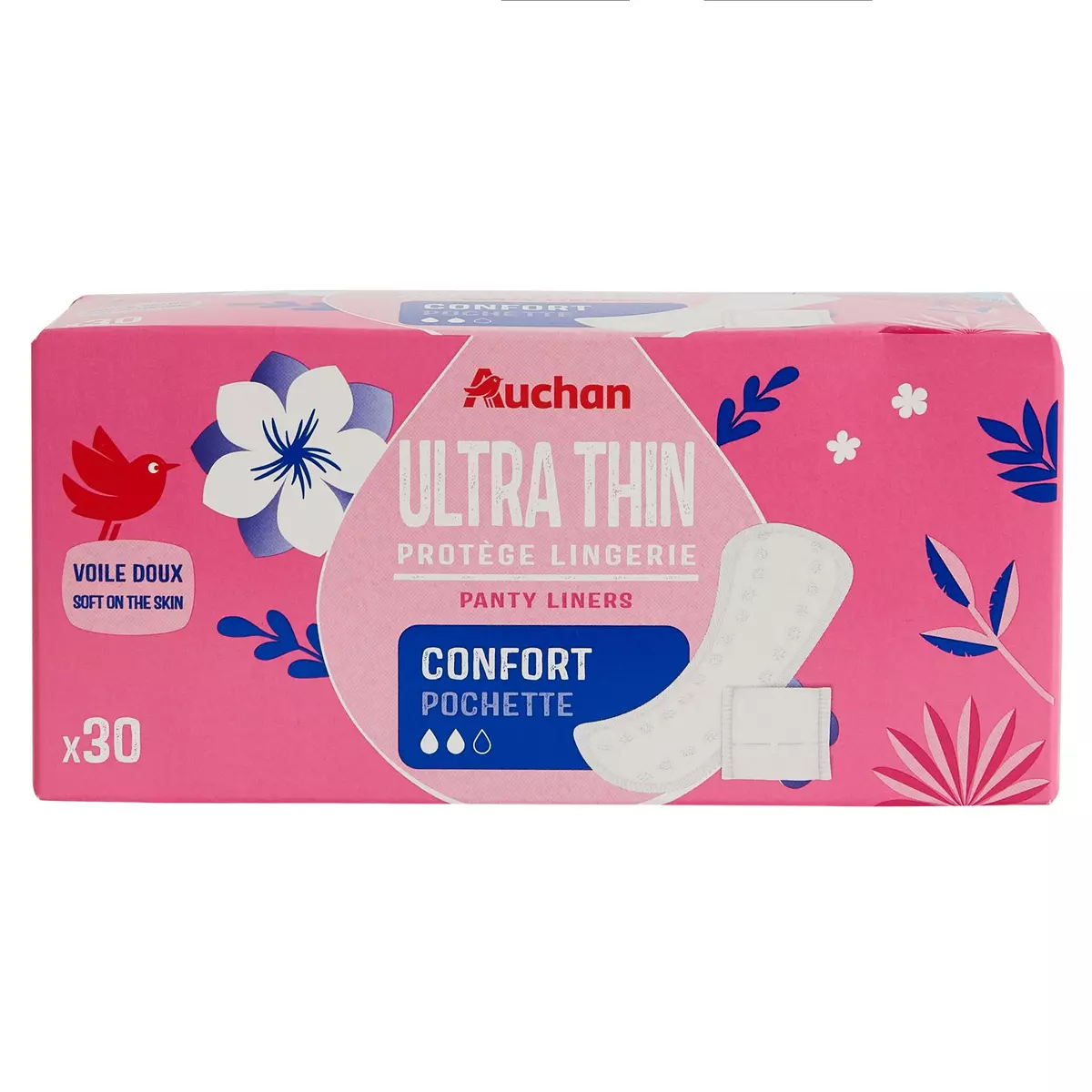 AUCHAN Protège-lingerie confort ultra mince 30 pièces