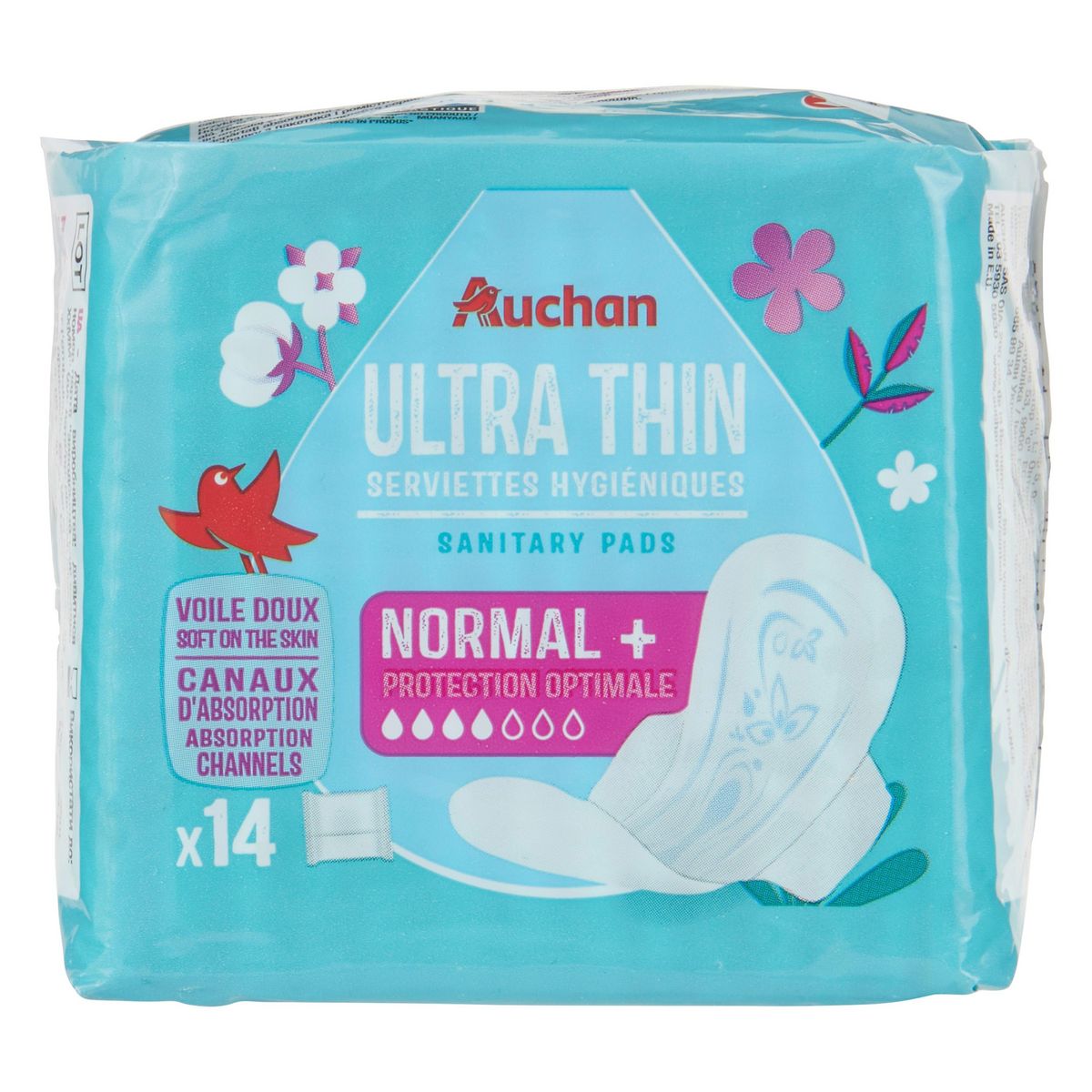 AUCHAN Serviettes hygiéniques avec ailettes regular 14 serviettes