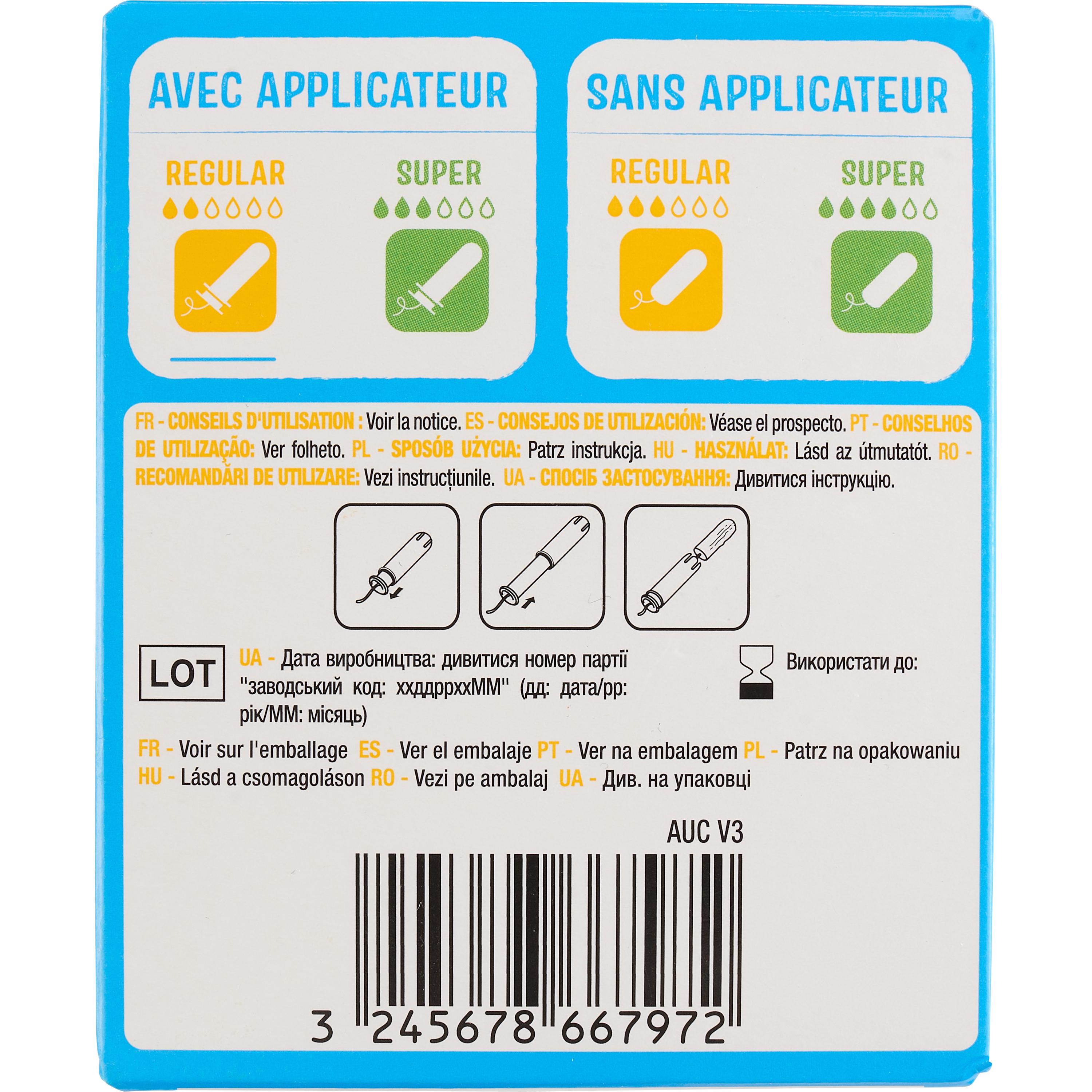 Voir la diapositive 2 : AUCHAN Tampons avec applicateur compact normal 16 tampons