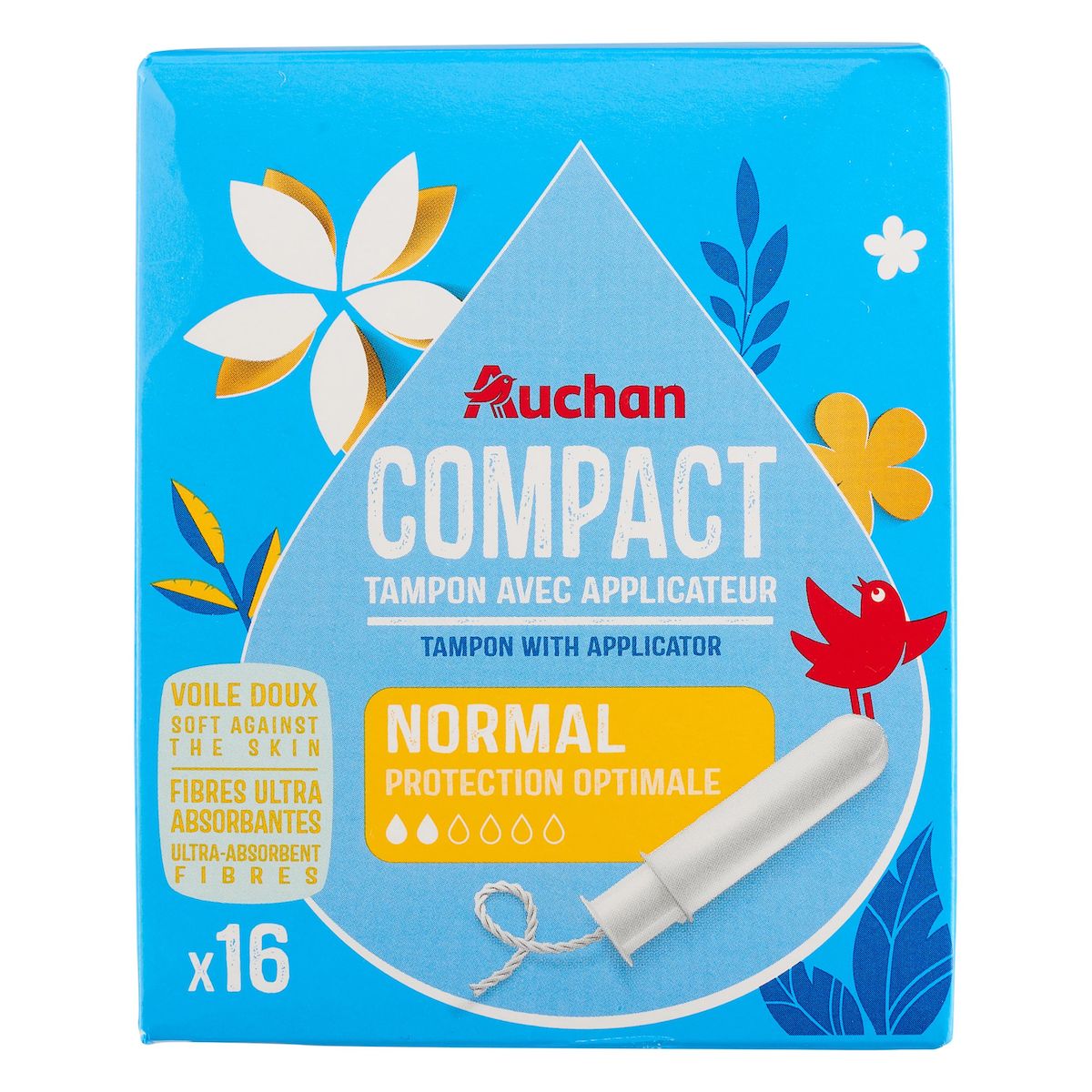 AUCHAN Tampons avec applicateur compact normal 16 tampons
